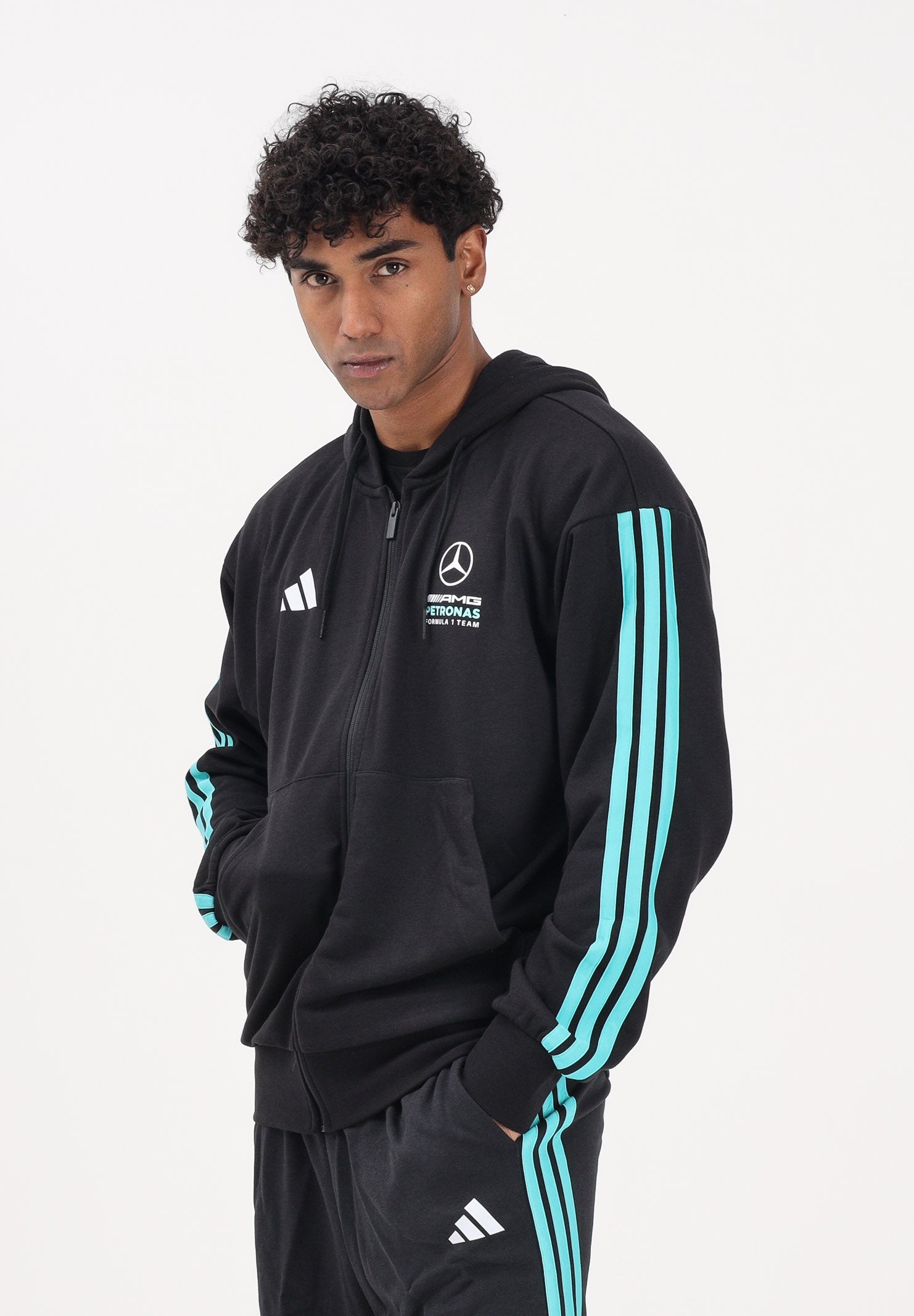 ADIDAS PERFORMANCE Felpa con zip MERCEDES-AMG PETRONAS FORMULA 1 TEAM DNA nera da uomo KE5910 . ADIDAS PERFORMANCE