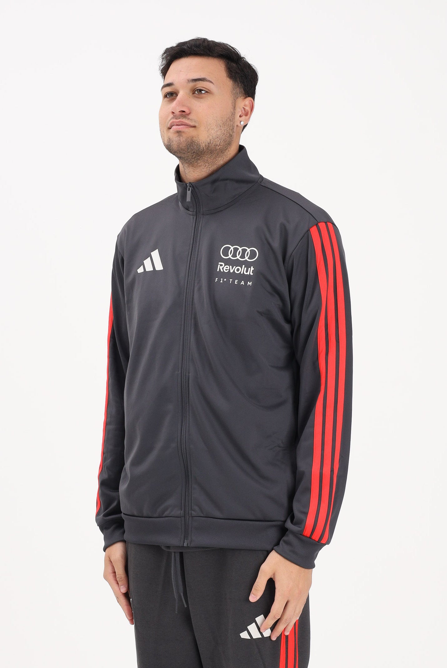 ADIDAS PERFORMANCE Felpa con zip Audi Revolut F1® Team DNA grigia e rossa da uomo KE6784 . ADIDAS PERFORMANCE