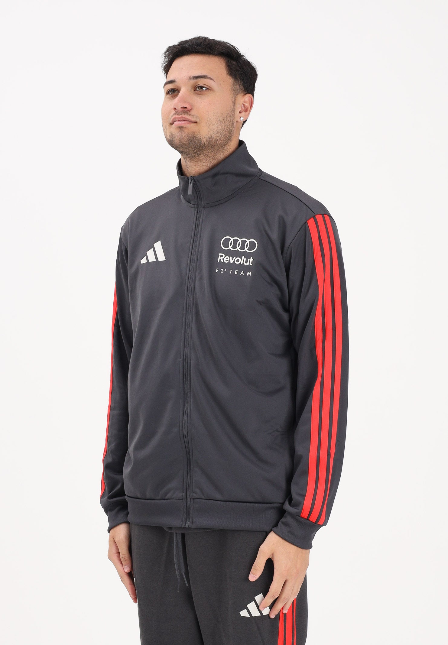 ADIDAS PERFORMANCE Felpa con zip Audi Revolut F1® Team DNA grigia e rossa da uomo KE6784 . ADIDAS PERFORMANCE