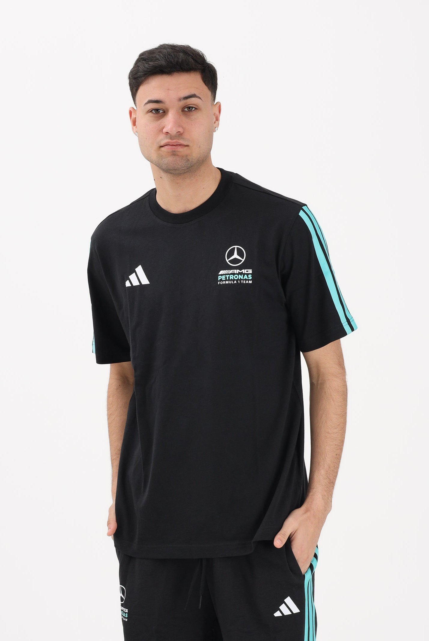 ADIDAS PERFORMANCE T-shirt a manica corta MERCEDES-AMG PETRONAS FORMULA 1 TEAM DNA nera da uomo KE8161 . ADIDAS PERFORMANCE
