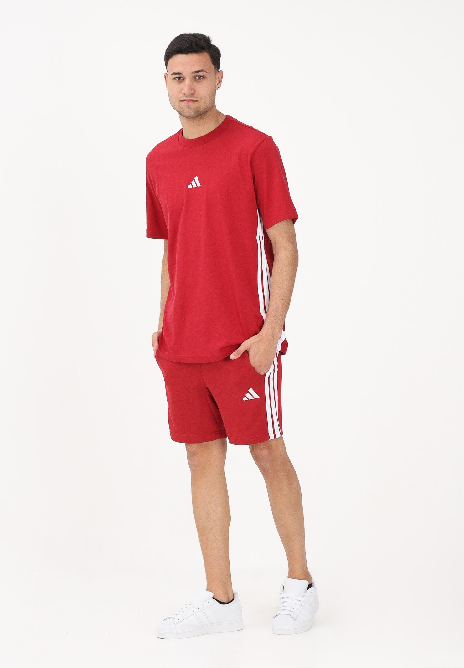 ADIDAS PERFORMANCE Shorts sportivo Essentials 3-Stripes French Terry rosso da uomo KR2700 . ADIDAS PERFORMANCE