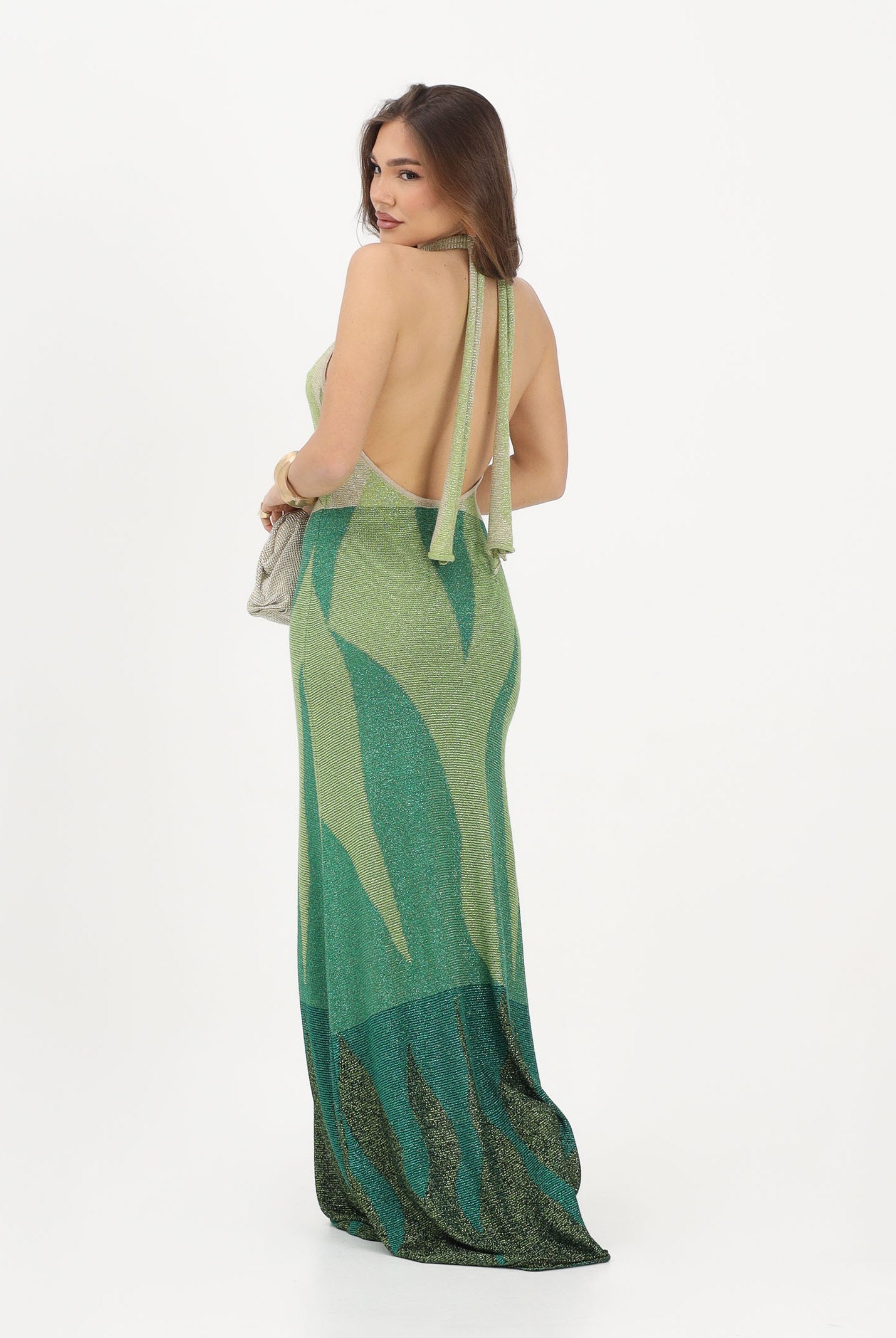AKEP Abito lungo halter verde da donna con schiena scoperta VSKD13302 V1 AKEP