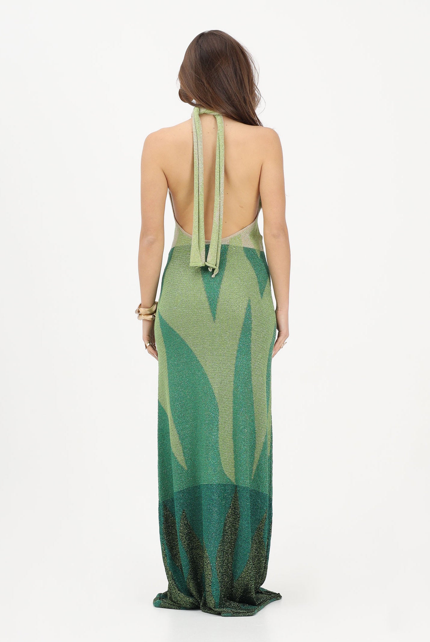 AKEP Abito lungo halter verde da donna con schiena scoperta VSKD13302 V1 AKEP