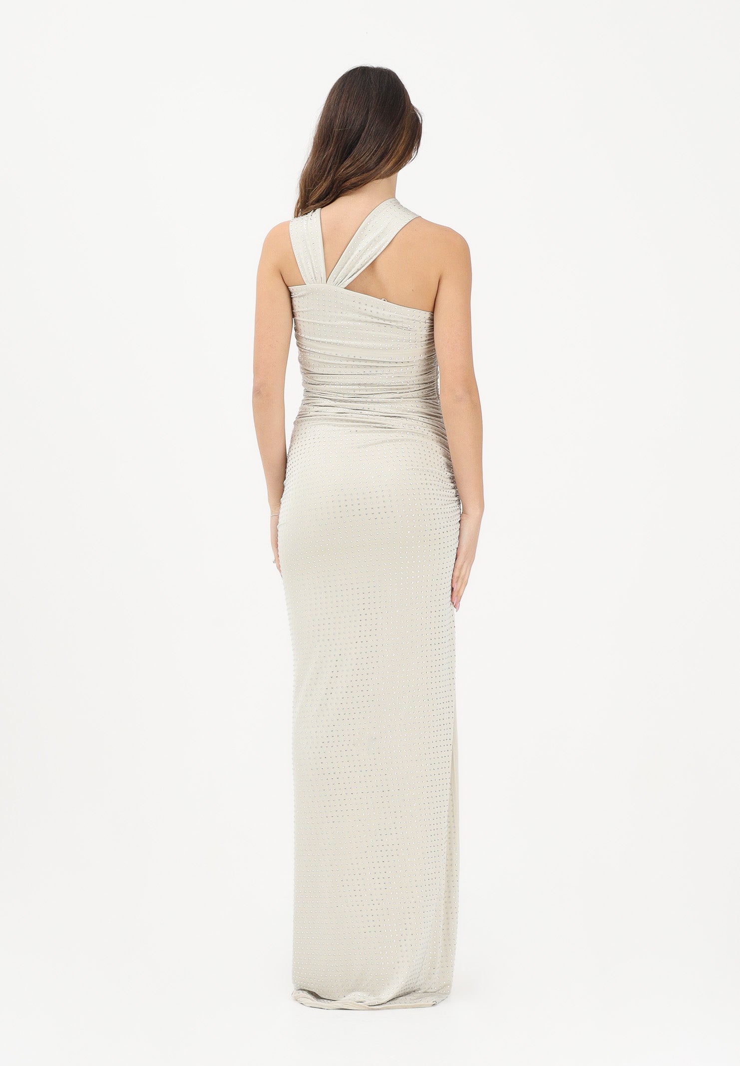 ALMA SANCHEZ Abito lungo Annya bianco mandorla da donna con strass AS26035EL MA ALMA SANCHEZ