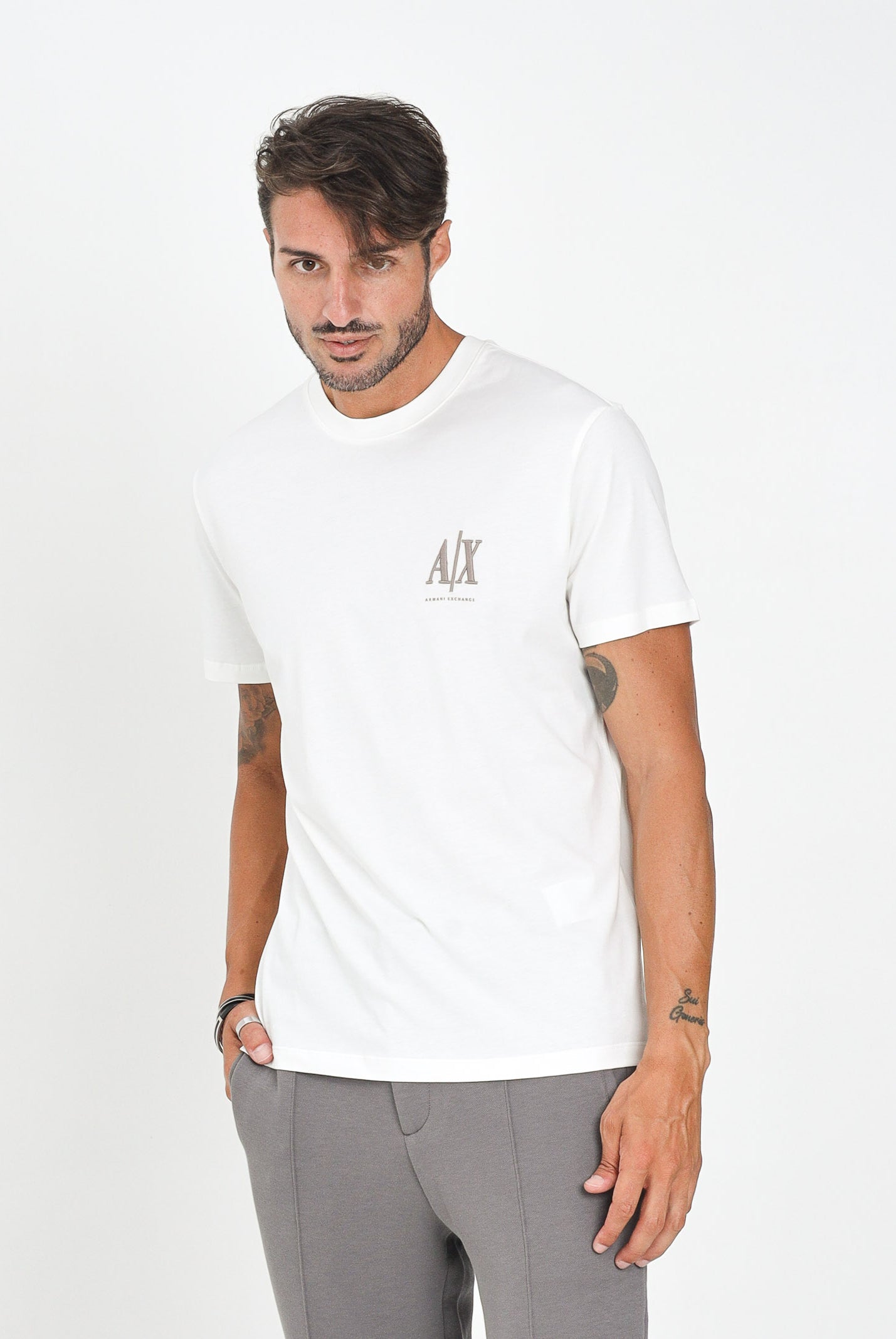 ARMANI EXCHANGE T-shirt a manica corta bianca da uomo con ricamo logo XM000365AF12308 U0009 ARMANI EXCHANGE