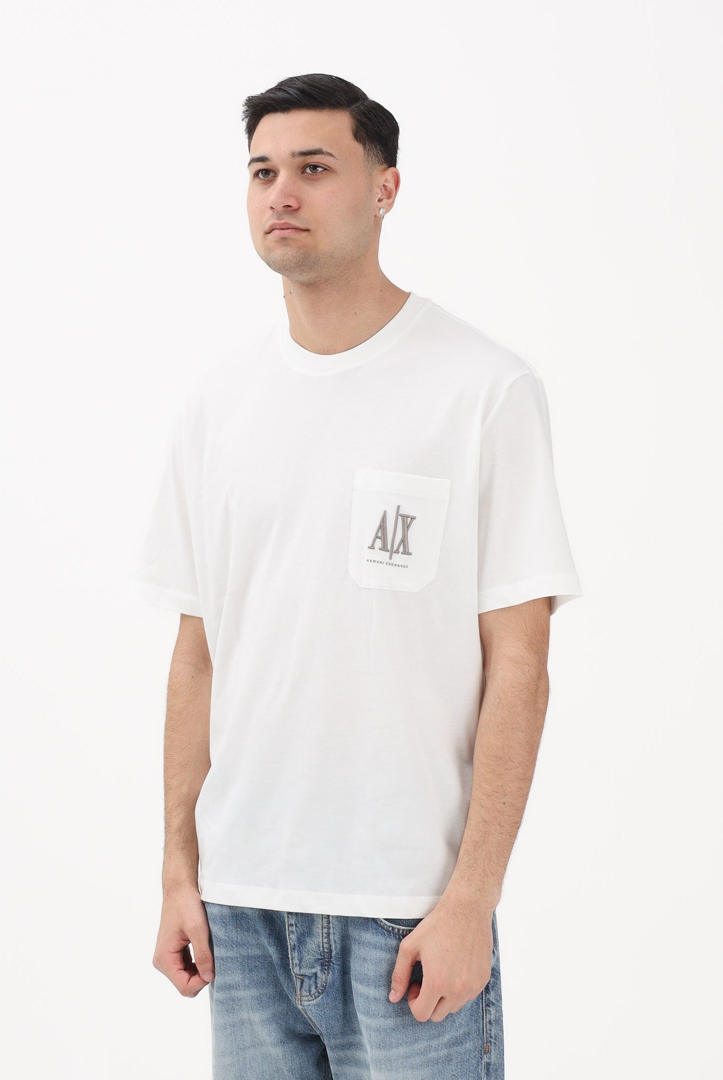 ARMANI EXCHANGE T-shirt a manica corta bianca da uomo con taschino e logo XM000366AF12308 U0009 ARMANI EXCHANGE