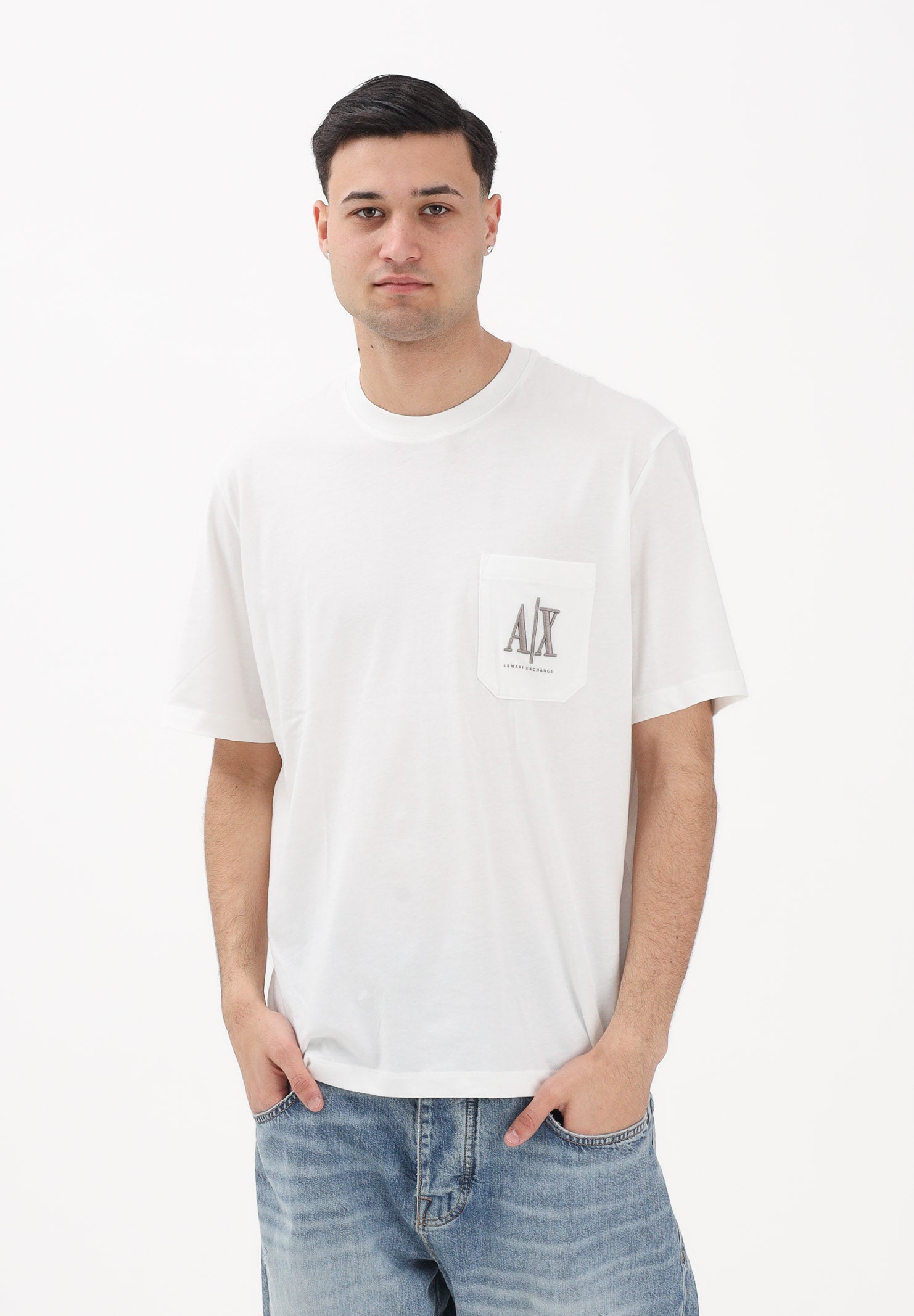 ARMANI EXCHANGE T-shirt a manica corta bianca da uomo con taschino e logo XM000366AF12308 U0009 ARMANI EXCHANGE