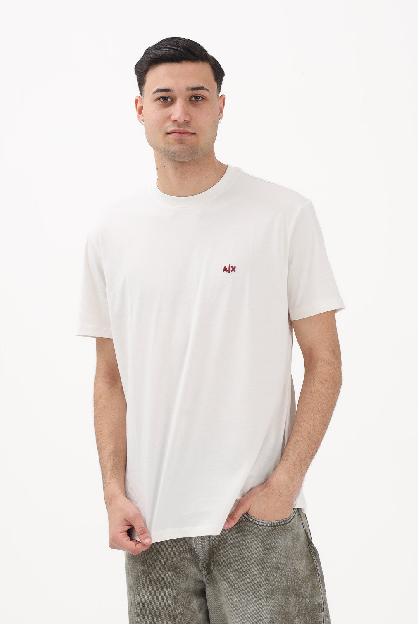 ARMANI EXCHANGE T-shirt a manica corta crema da uomo con ricamo A|X XM001568AF10358 U1074 ARMANI EXCHANGE