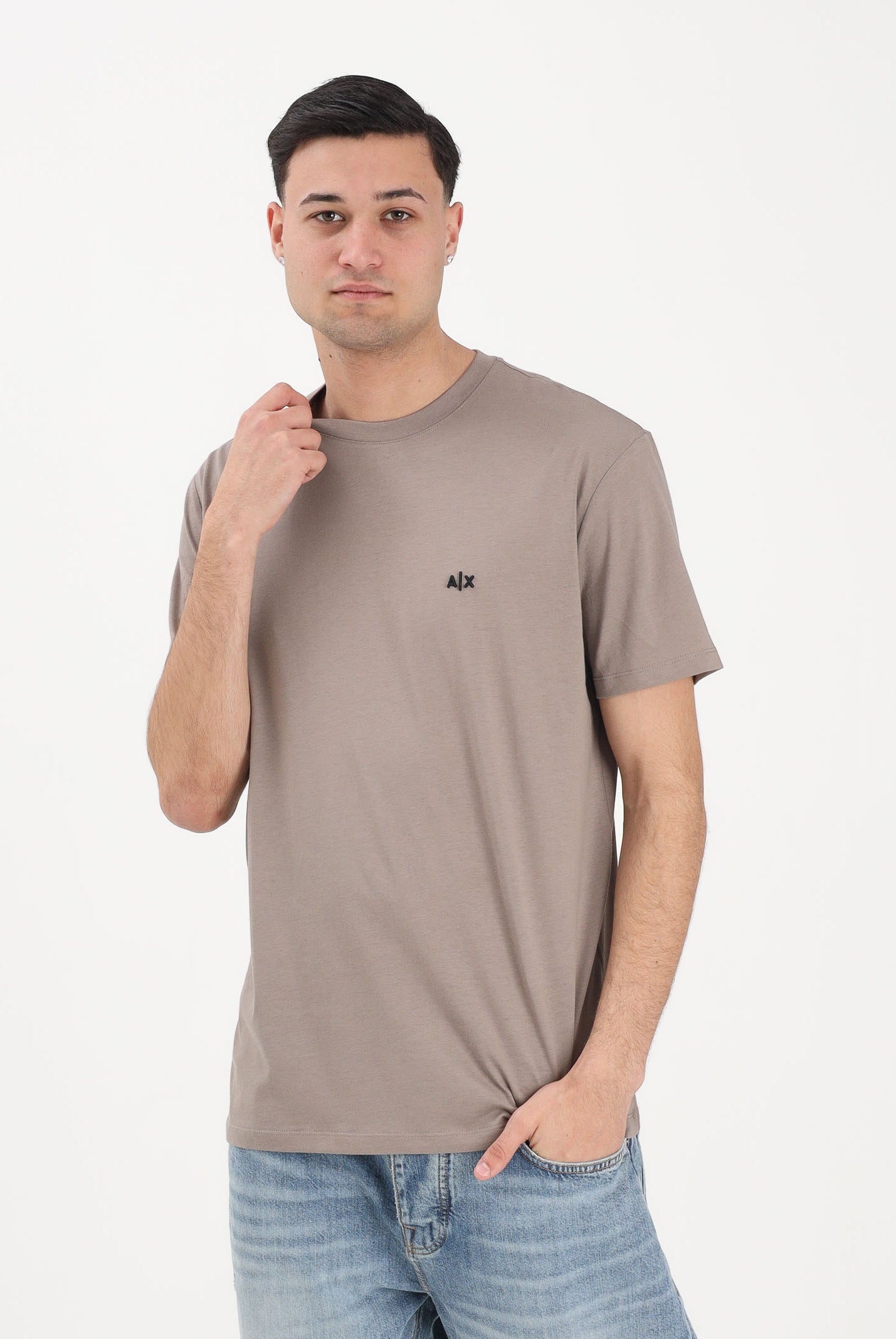 ARMANI EXCHANGE T-shirt a manica corta marrone da uomo con ricamo A|X XM001568AF10358 U6107 ARMANI EXCHANGE