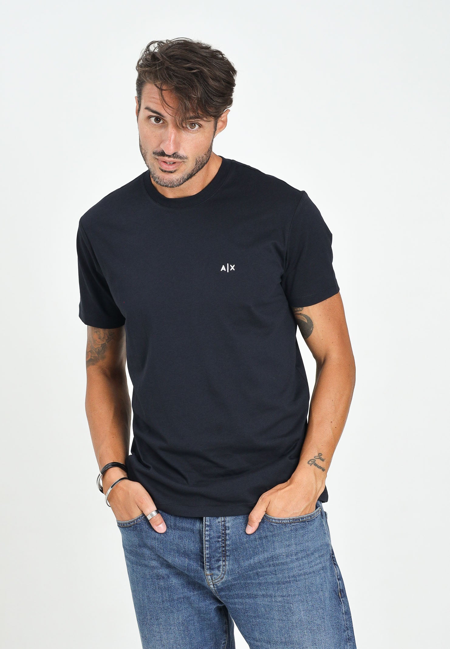ARMANI EXCHANGE T-shirt a manica corta blu da uomo con ricamo A|X XM001568AF10358 UB101 ARMANI EXCHANGE