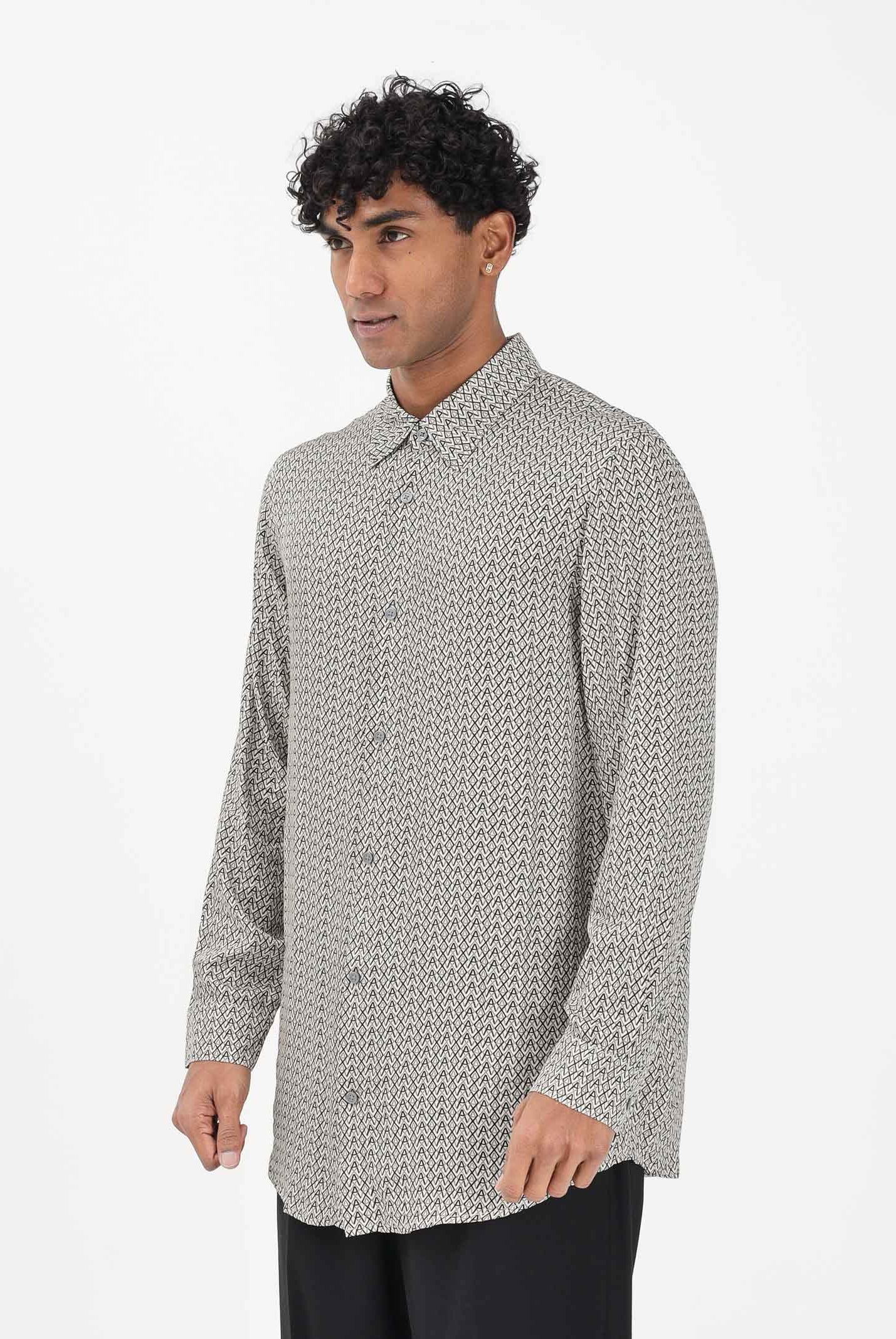 ARMANI EXCHANGE Camicia a manica lunga panna da uomo con logo all-over XM001821AF13235 F0143 ARMANI EXCHANGE