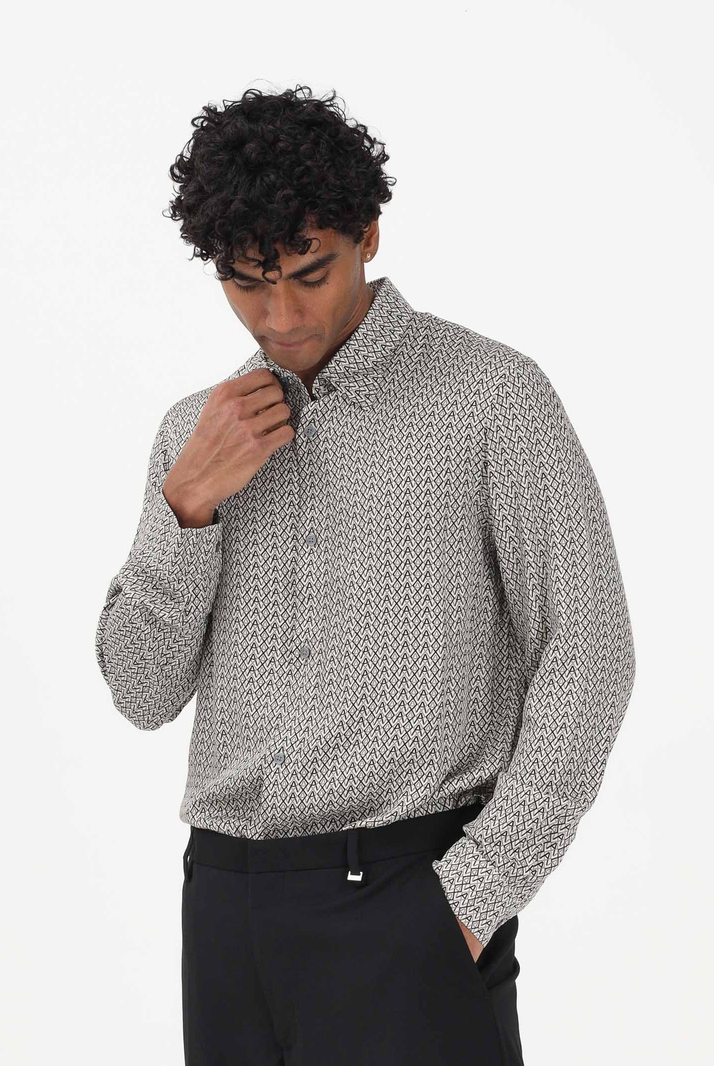 ARMANI EXCHANGE Camicia a manica lunga panna da uomo con logo all-over XM001821AF13235 F0143 ARMANI EXCHANGE