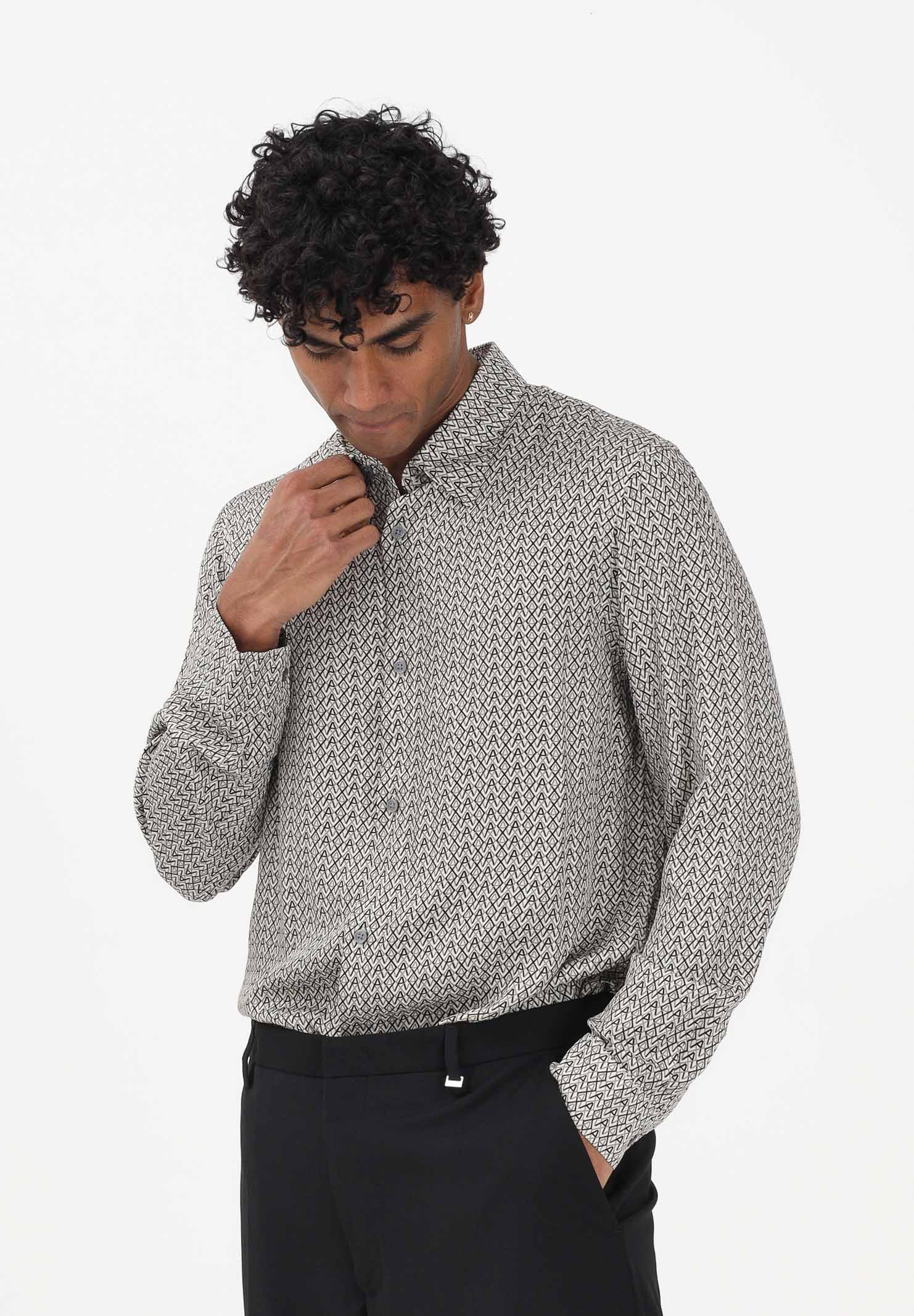 ARMANI EXCHANGE Camicia a manica lunga panna da uomo con logo all-over XM001821AF13235 F0143 ARMANI EXCHANGE