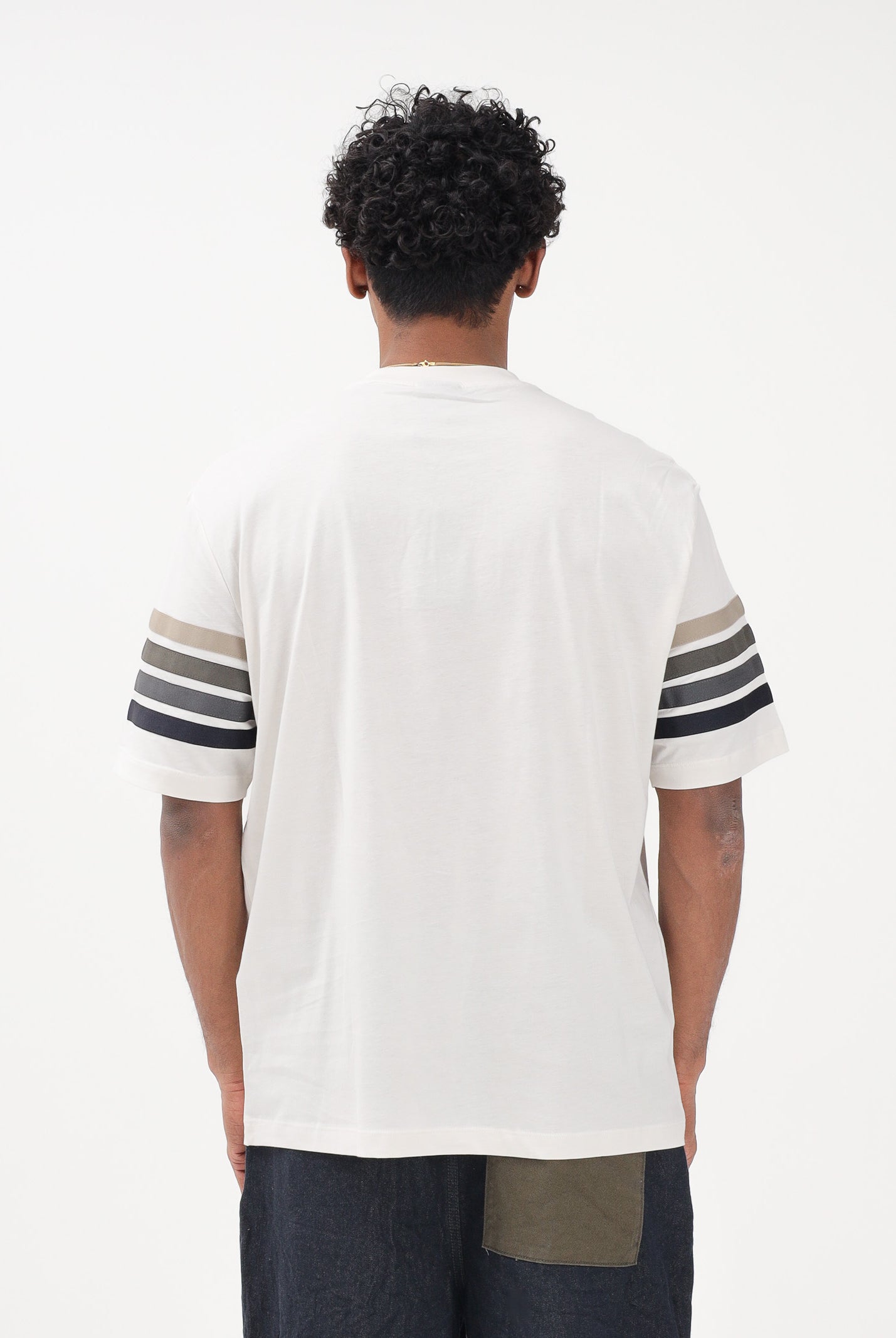 ARMANI EXCHANGE T-shirt a manica corta crema da uomo con bande a contrasto XM002055AF10358 U1074 ARMANI EXCHANGE