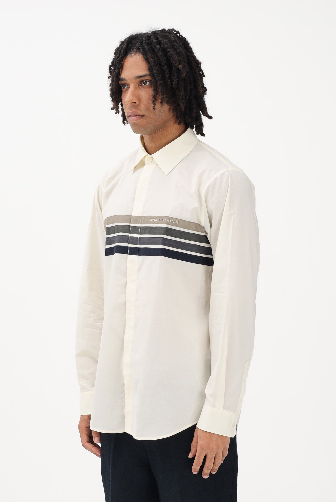 ARMANI EXCHANGE Camicia a manica lunga panna da uomo con stampa sul petto XM002109AF24533 U1074 ARMANI EXCHANGE