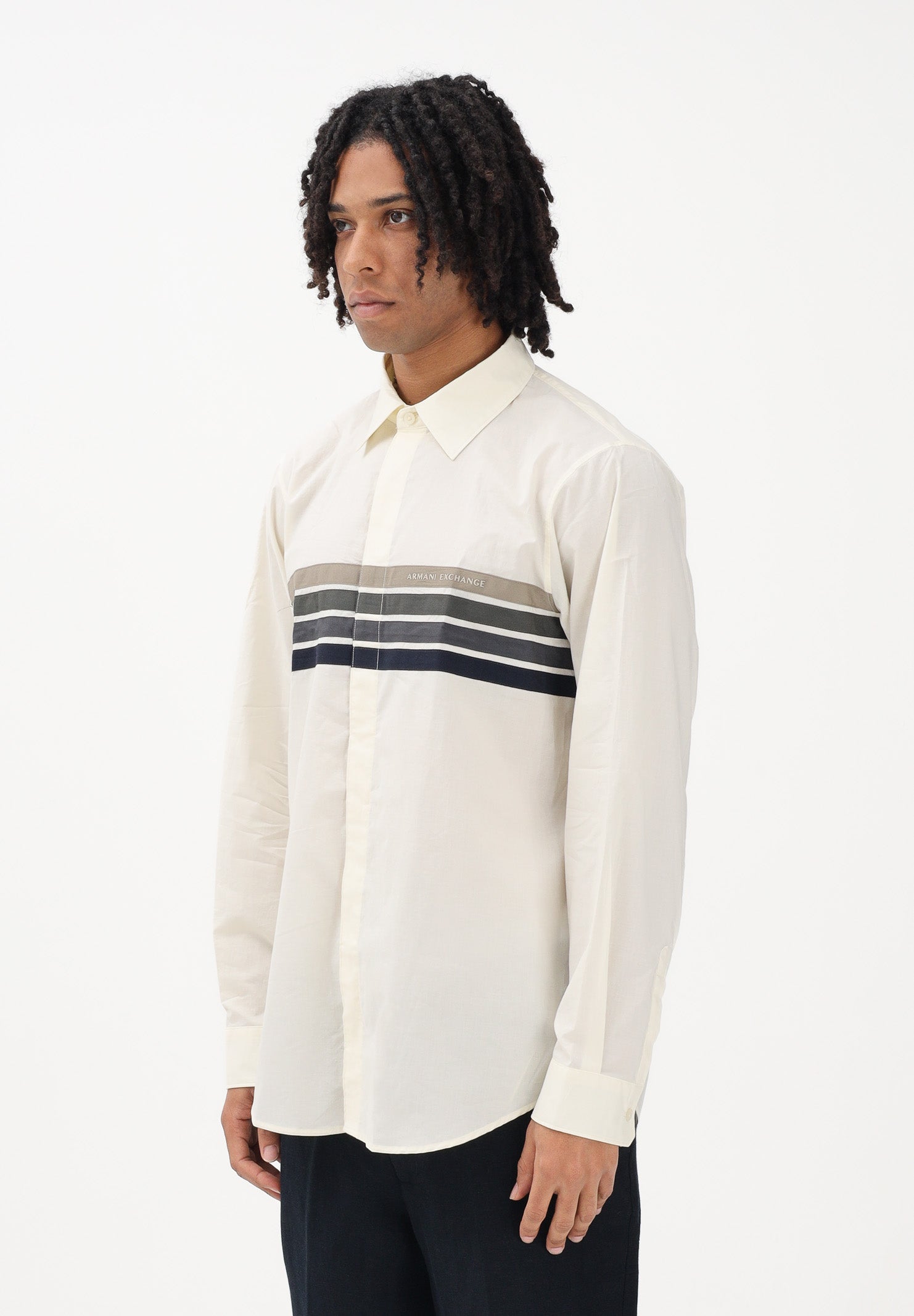 ARMANI EXCHANGE Camicia a manica lunga panna da uomo con stampa sul petto XM002109AF24533 U1074 ARMANI EXCHANGE