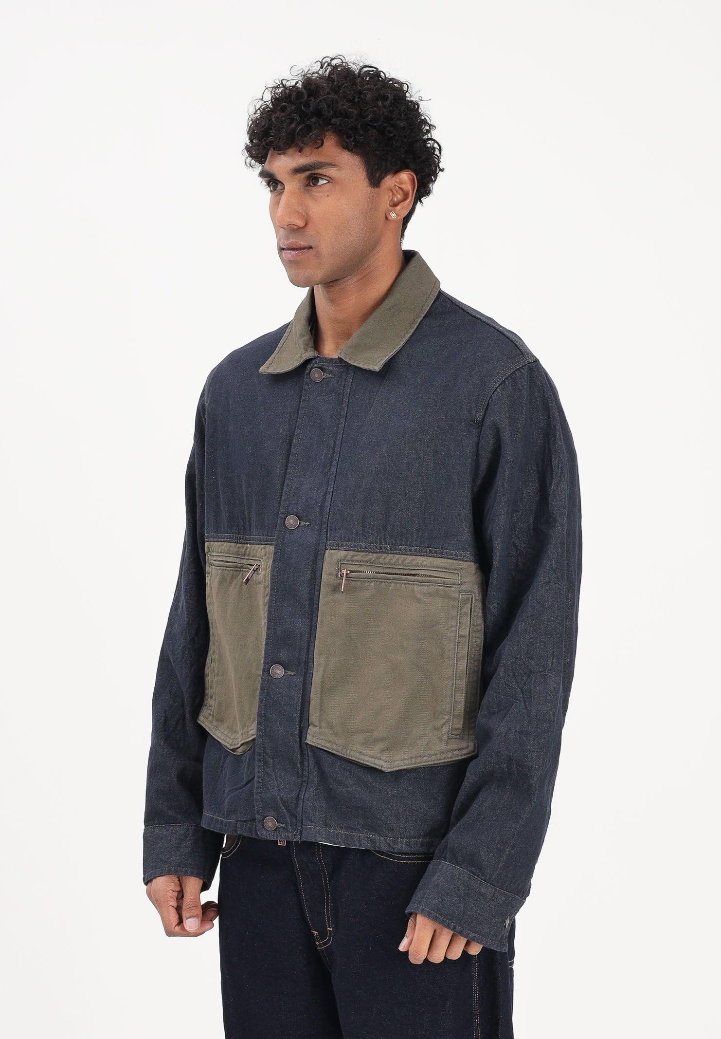 ARMANI EXCHANGE Giubbotto in denim blu da uomo con inserti a contrasto XM002120AF22508 MB001 ARMANI EXCHANGE