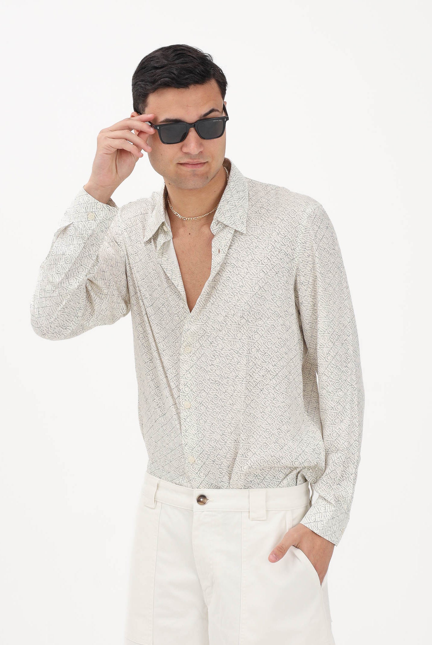 ARMANI EXCHANGE Camicia a manica lunga bianca da uomo con logo all-over XM002280AF13235 F1172 ARMANI EXCHANGE