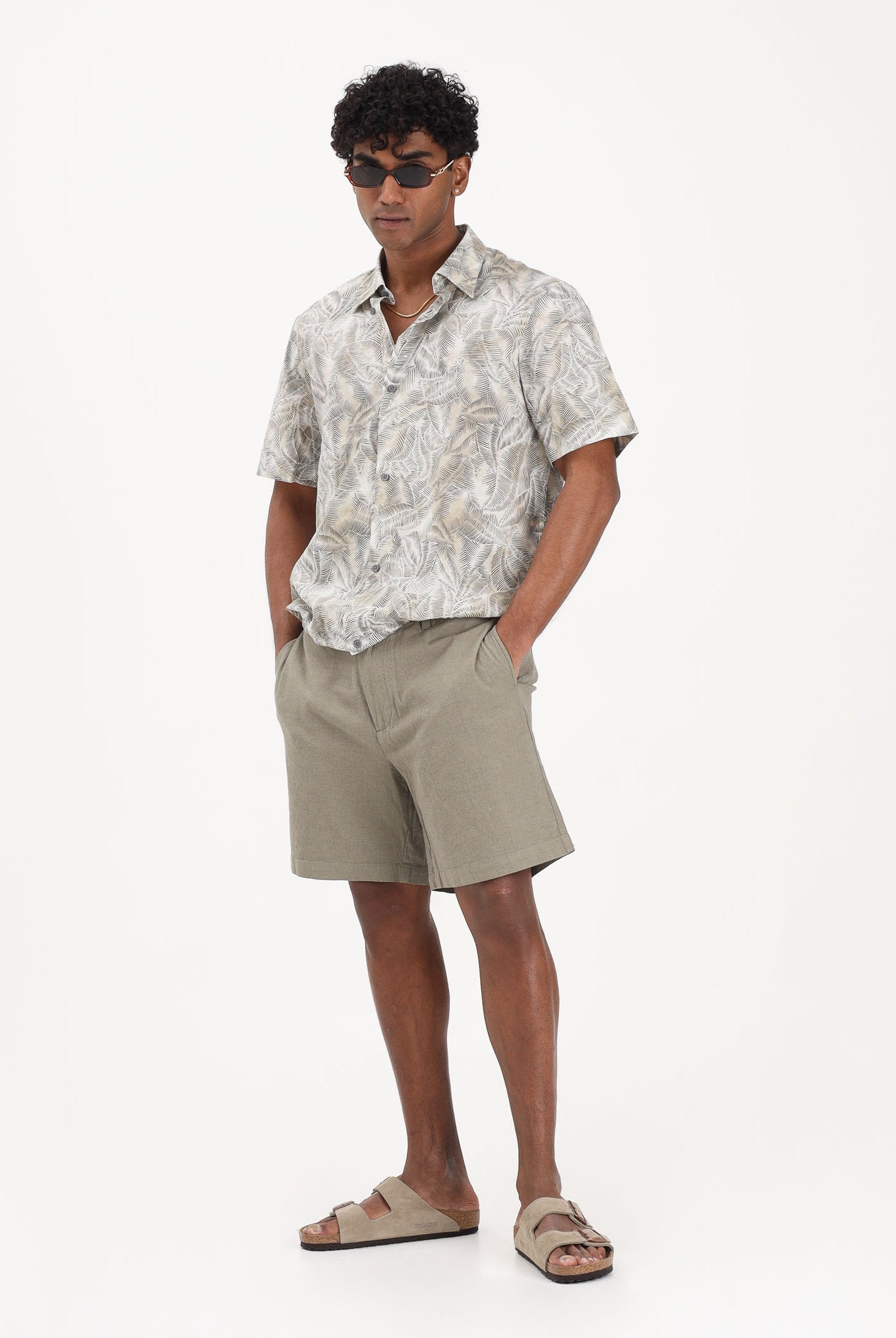 ARMANI EXCHANGE Camicia a manica corta panna da uomo con stampa all-over a motivo foliage XM002291AF22716 F1146 ARMANI EXCHANGE