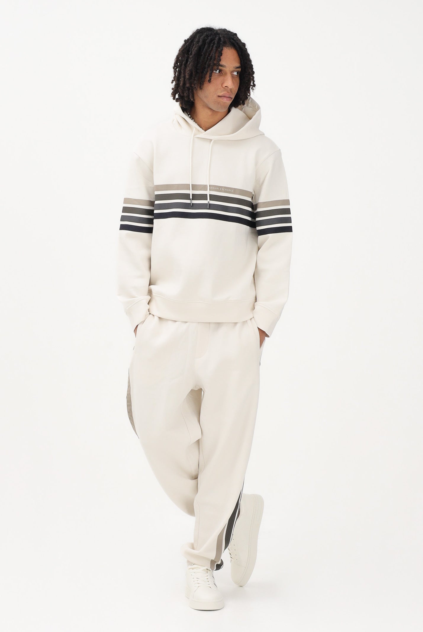 ARMANI EXCHANGE Pantalone sportivo panna da uomo con bande a contrasto XM002324AF10818 U1074 ARMANI EXCHANGE