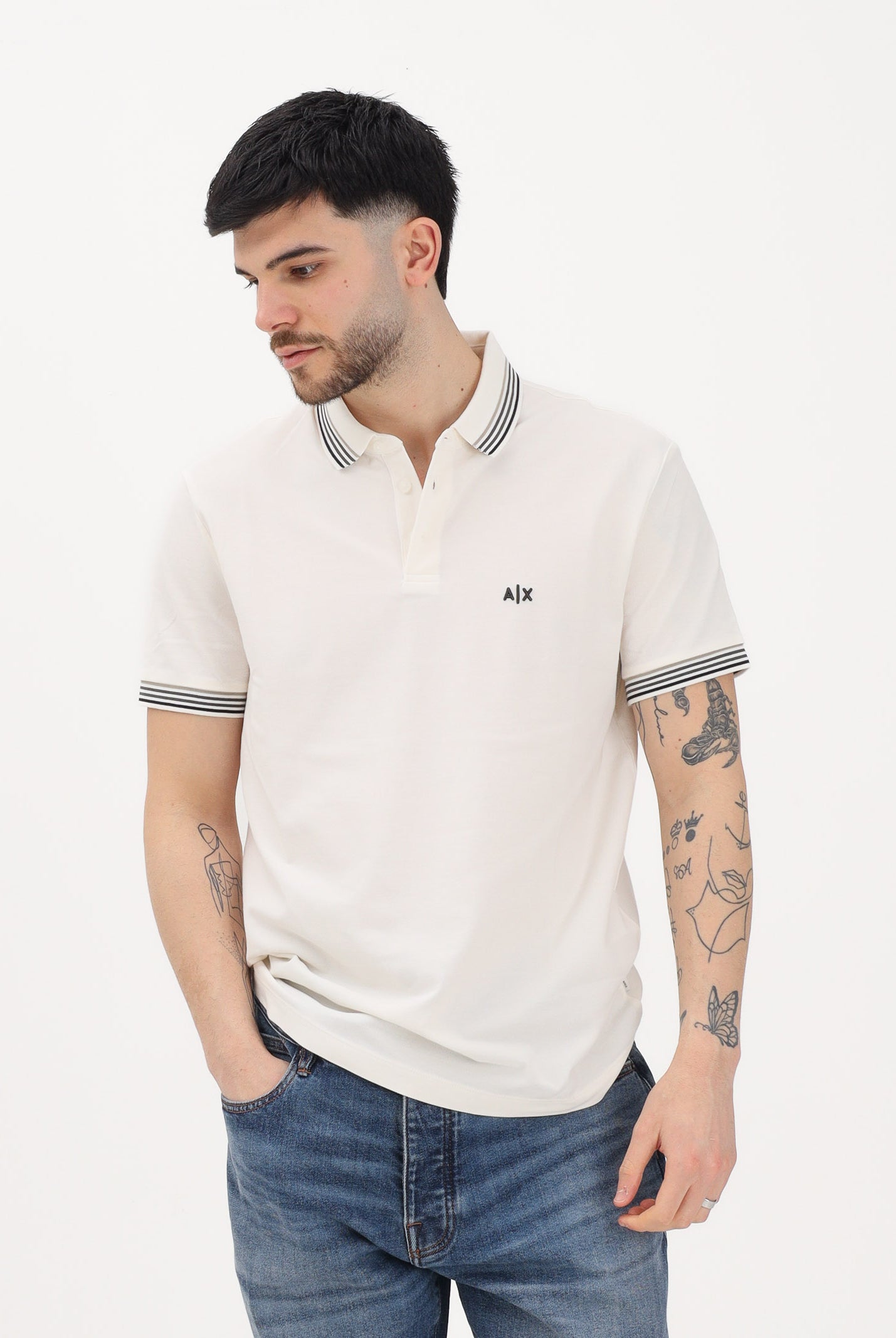 ARMANI EXCHANGE Polo a manica corta panna da uomo con profili a righe XM002326AF13026 U1074 ARMANI EXCHANGE