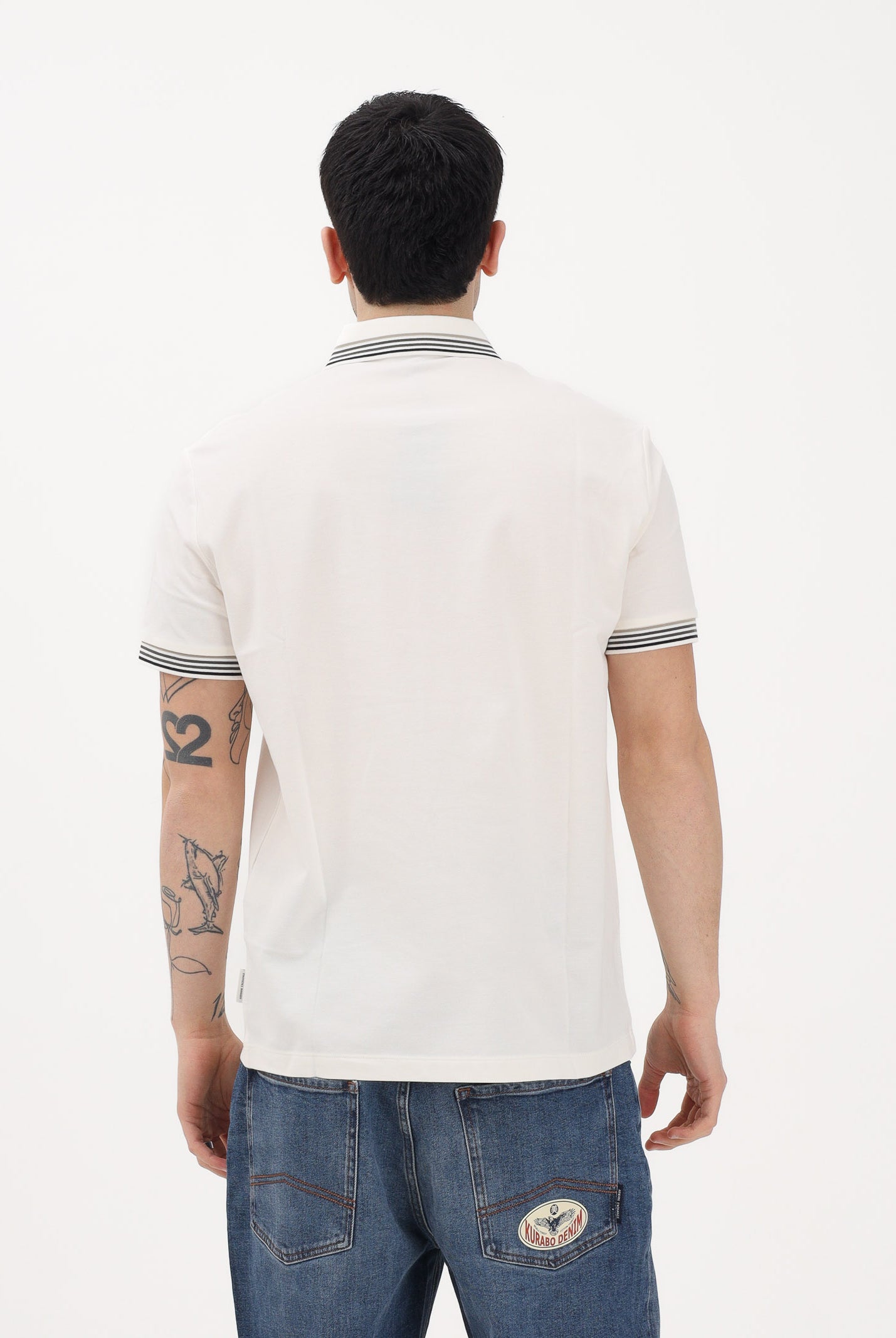 ARMANI EXCHANGE Polo a manica corta panna da uomo con profili a righe XM002326AF13026 U1074 ARMANI EXCHANGE