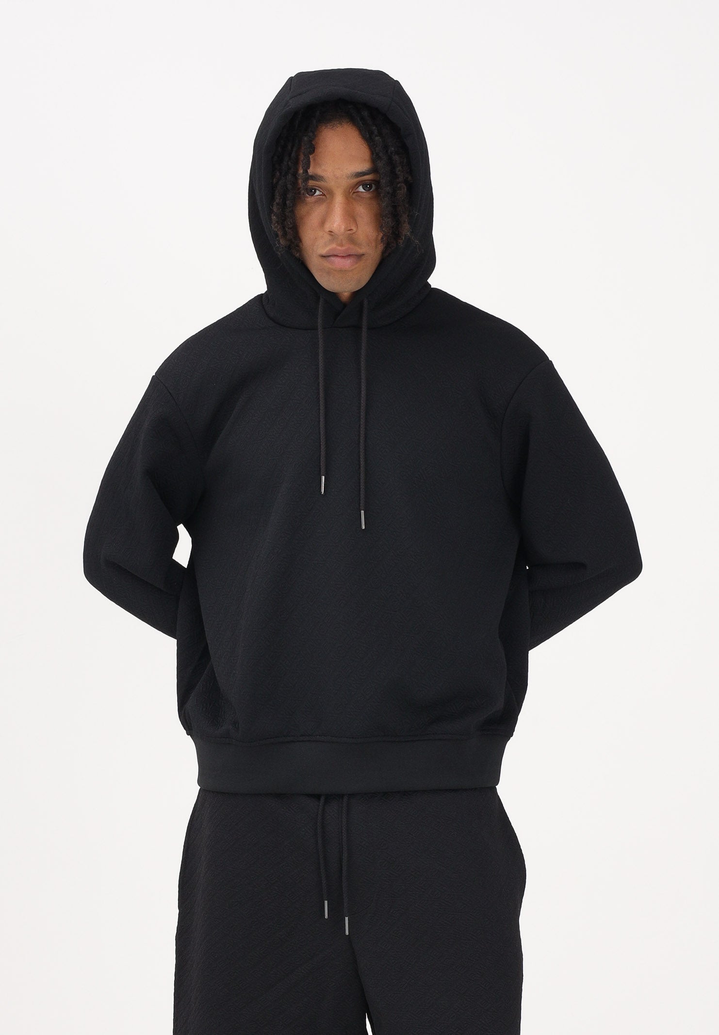 ARMANI EXCHANGE Felpa con cappuccio nera da uomo con texture jacquard XM002344AF21862 UC001 ARMANI EXCHANGE