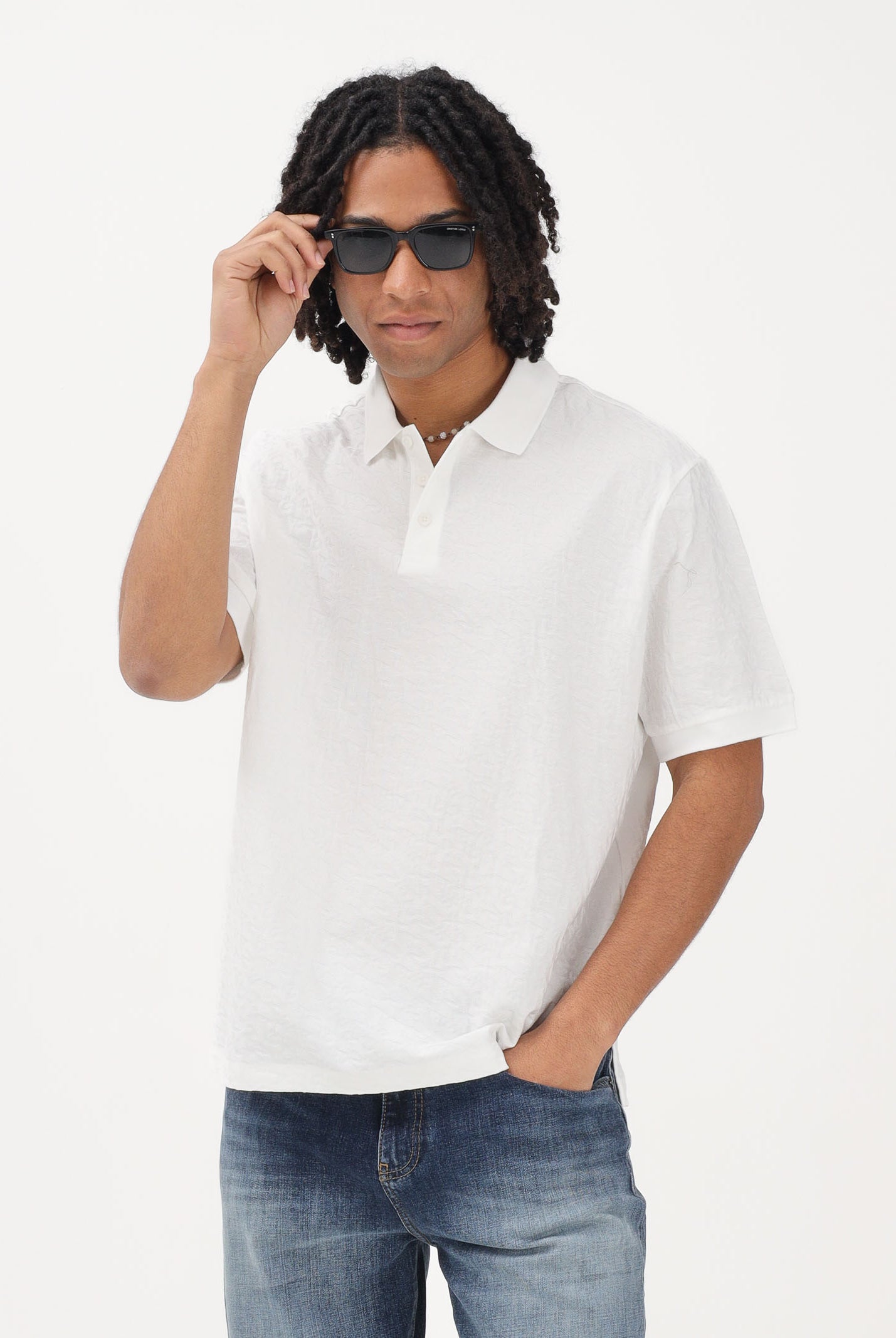 ARMANI EXCHANGE Polo a manica corta bianca da uomo con logo all-over XM002346AF10337 U0009 ARMANI EXCHANGE