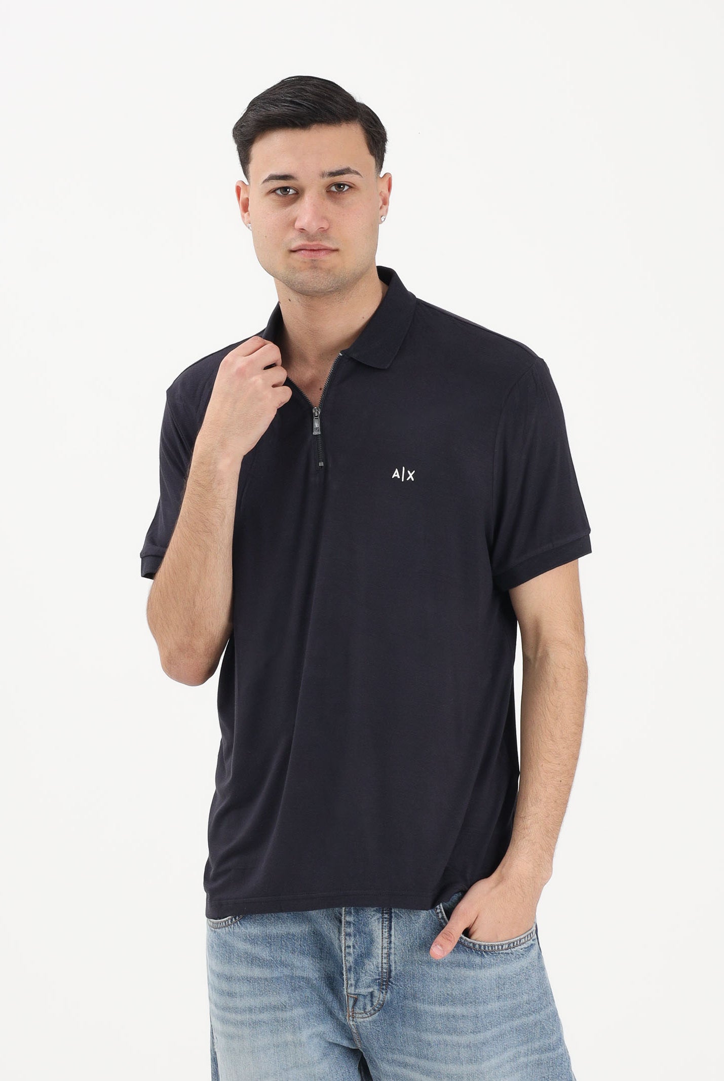 ARMANI EXCHANGE Polo a manica corta blu da uomo con zip XM002372AF21936 UB101 ARMANI EXCHANGE