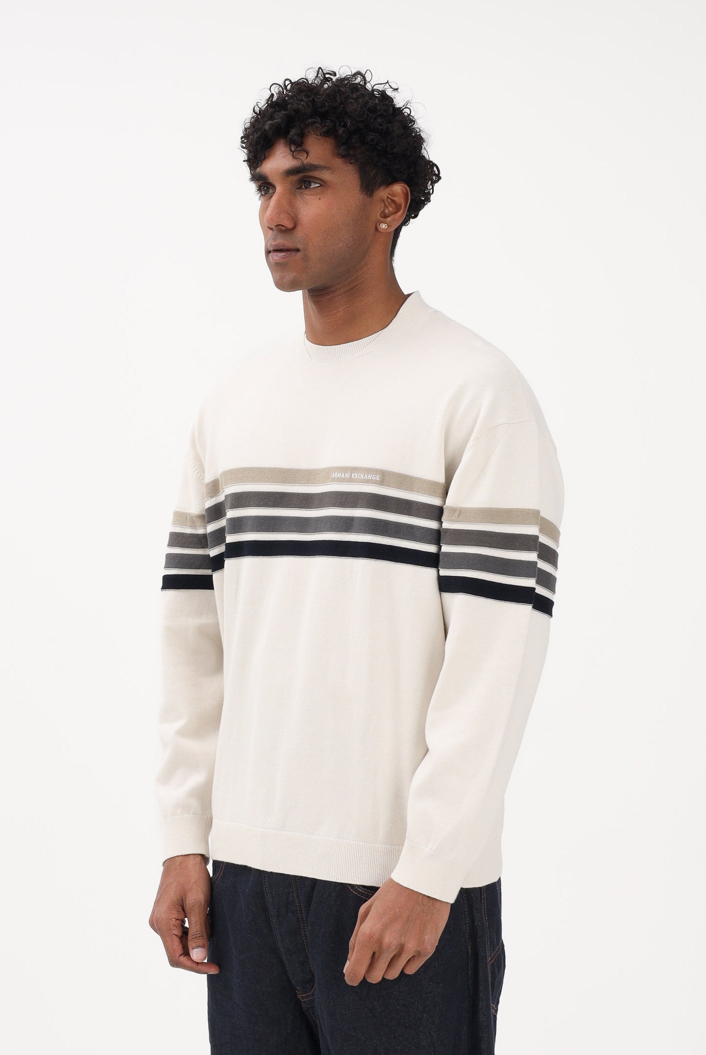 ARMANI EXCHANGE Maglioncino girocollo panna da uomo con bande a contrasto XM002424AF11960 M1302 ARMANI EXCHANGE