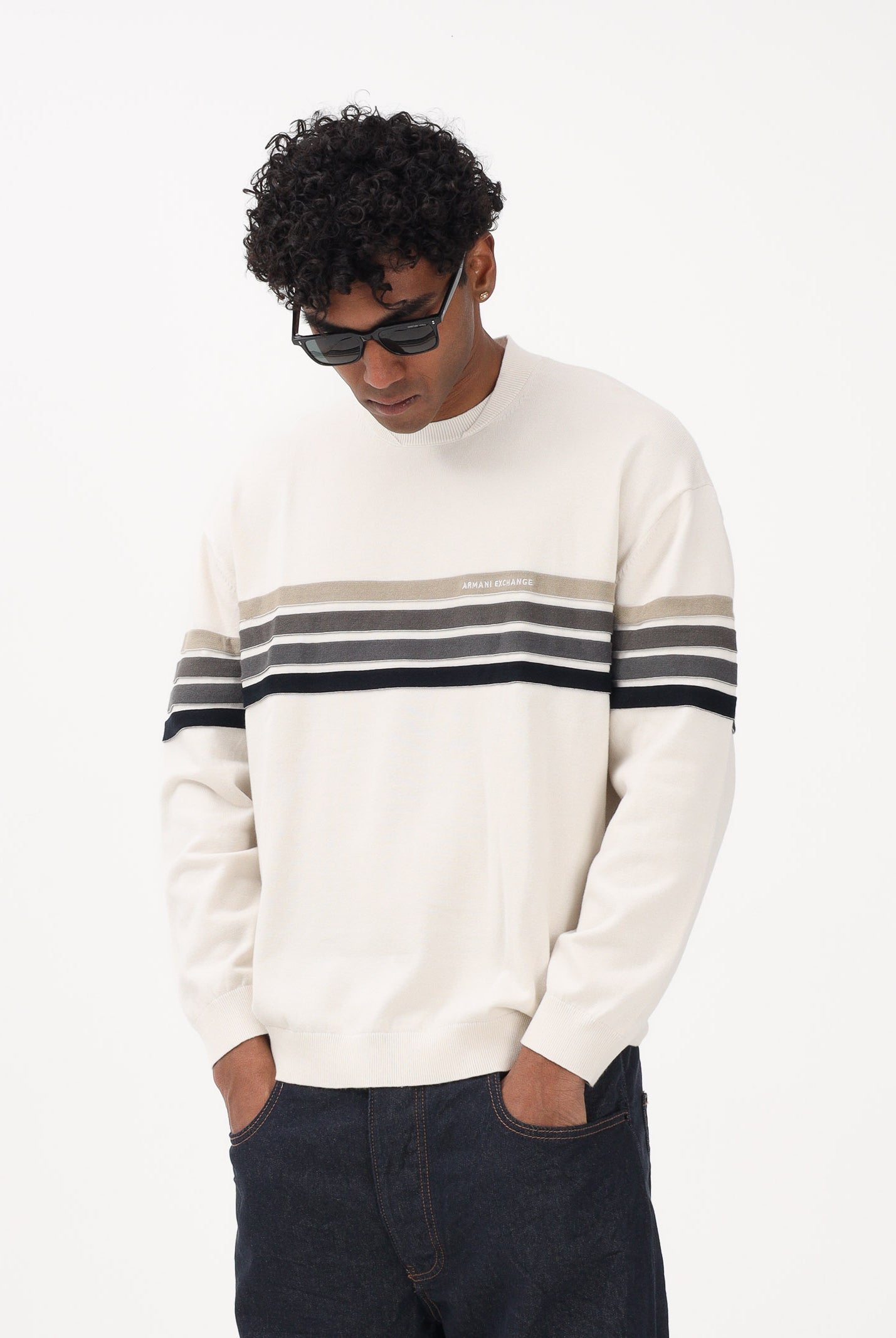 ARMANI EXCHANGE Maglioncino girocollo panna da uomo con bande a contrasto XM002424AF11960 M1302 ARMANI EXCHANGE