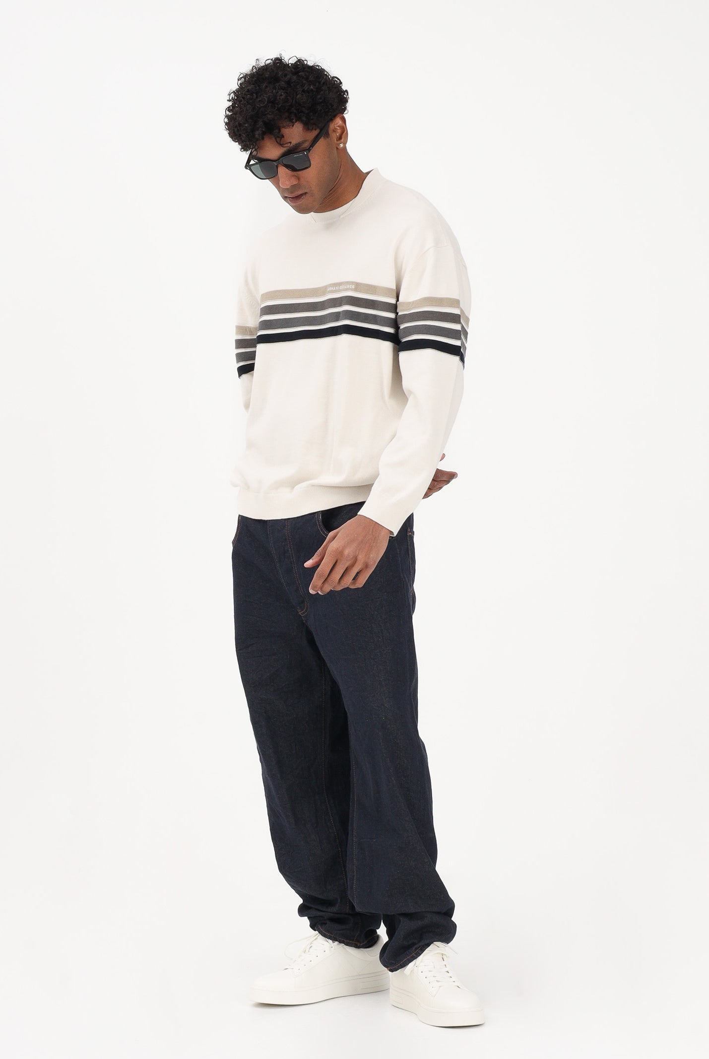 ARMANI EXCHANGE Maglioncino girocollo panna da uomo con bande a contrasto XM002424AF11960 M1302 ARMANI EXCHANGE