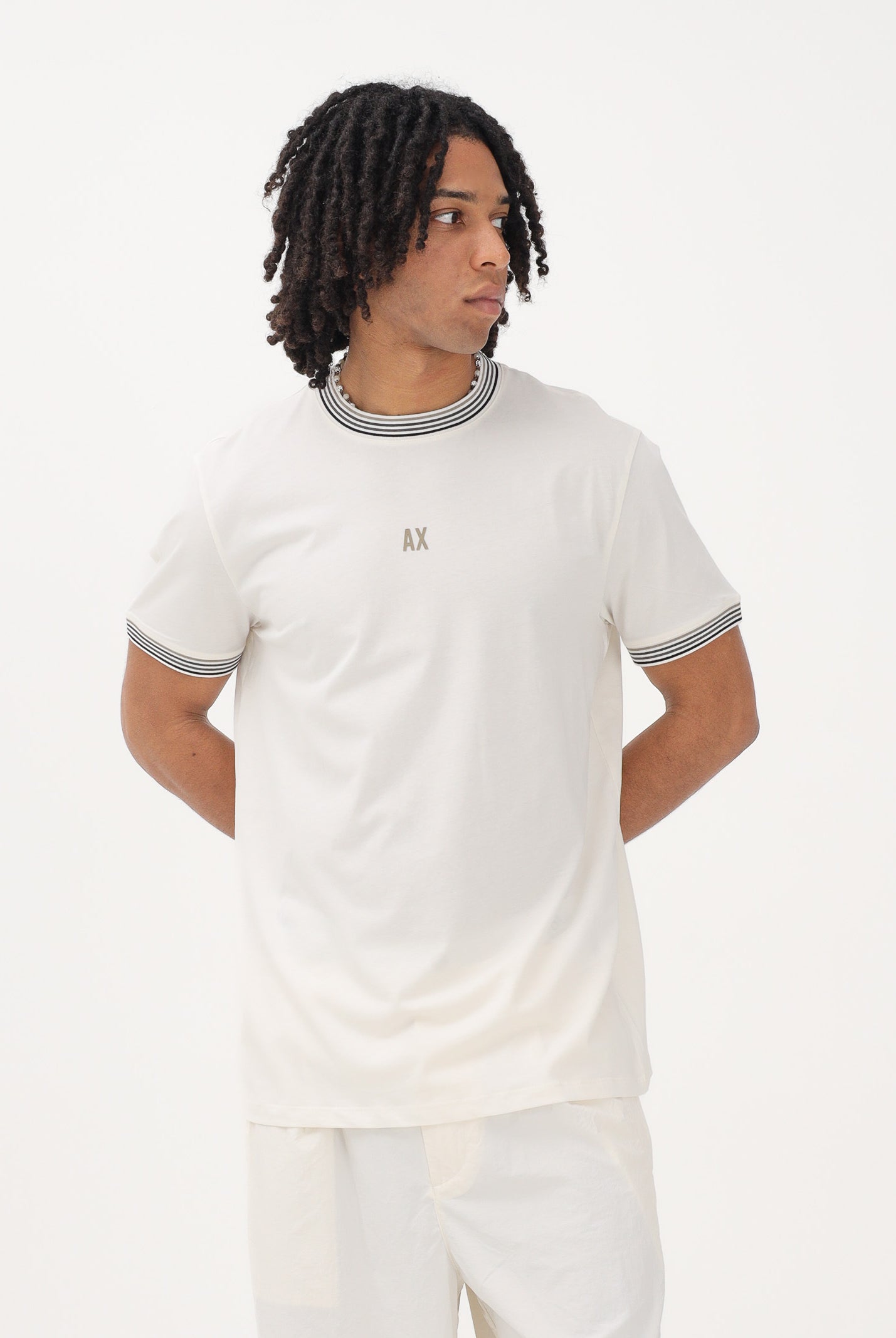 ARMANI EXCHANGE T-shirt a manica corta panna da uomo con logo XM002451AF10356 U1074 ARMANI EXCHANGE