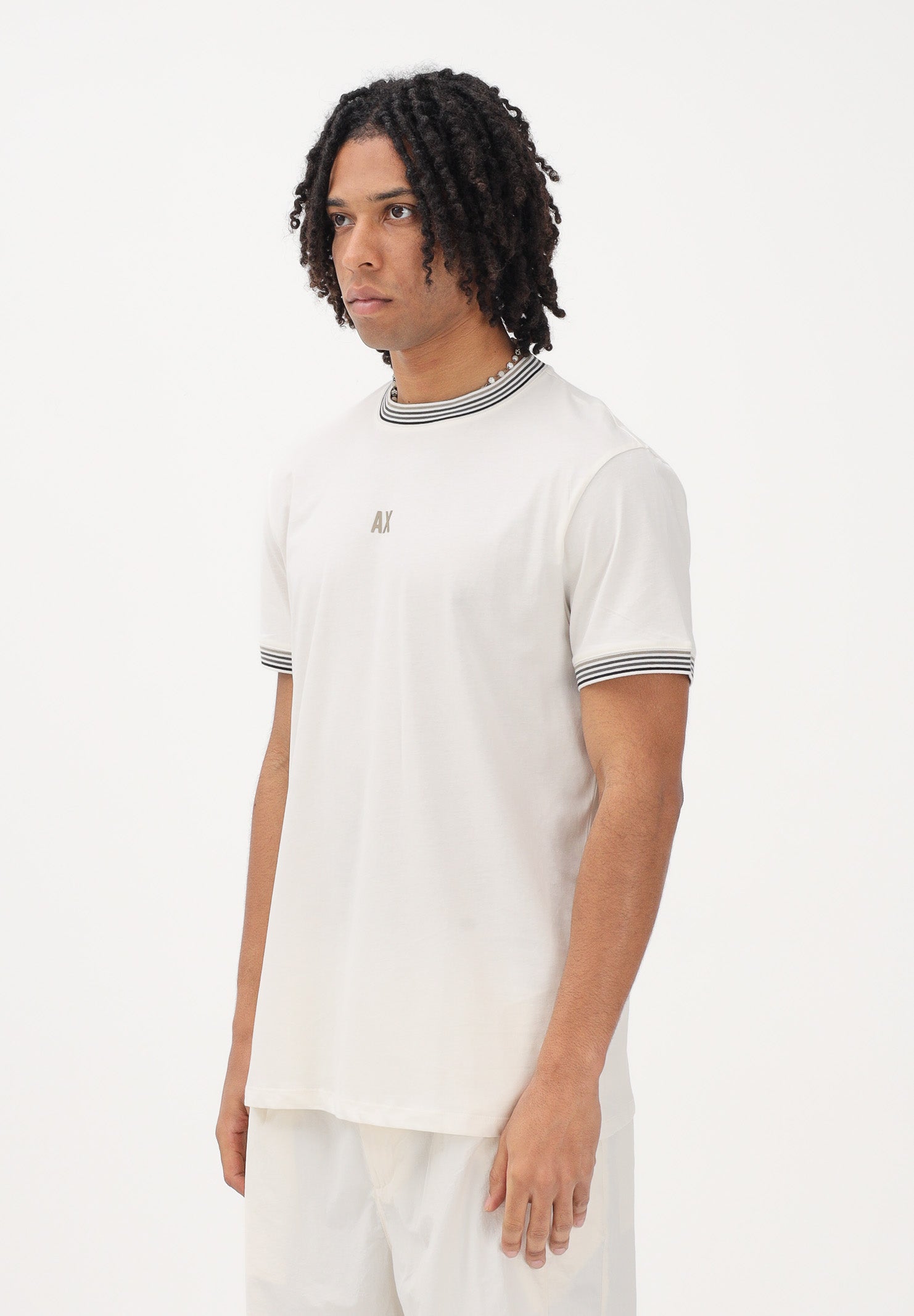 ARMANI EXCHANGE T-shirt a manica corta panna da uomo con logo XM002451AF10356 U1074 ARMANI EXCHANGE