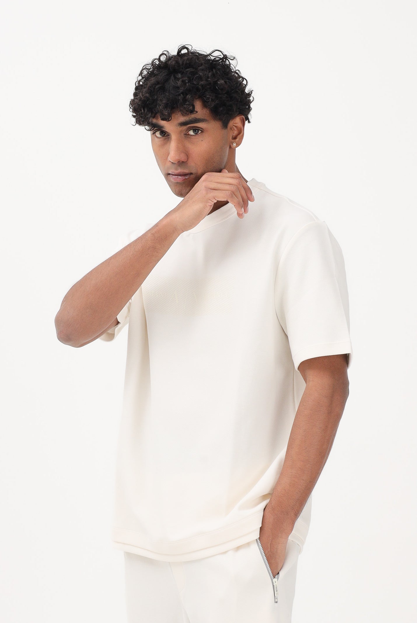 ARMANI EXCHANGE T-shirt a manica corta panna da uomo con logo XM002470AF21869 U1074 ARMANI EXCHANGE