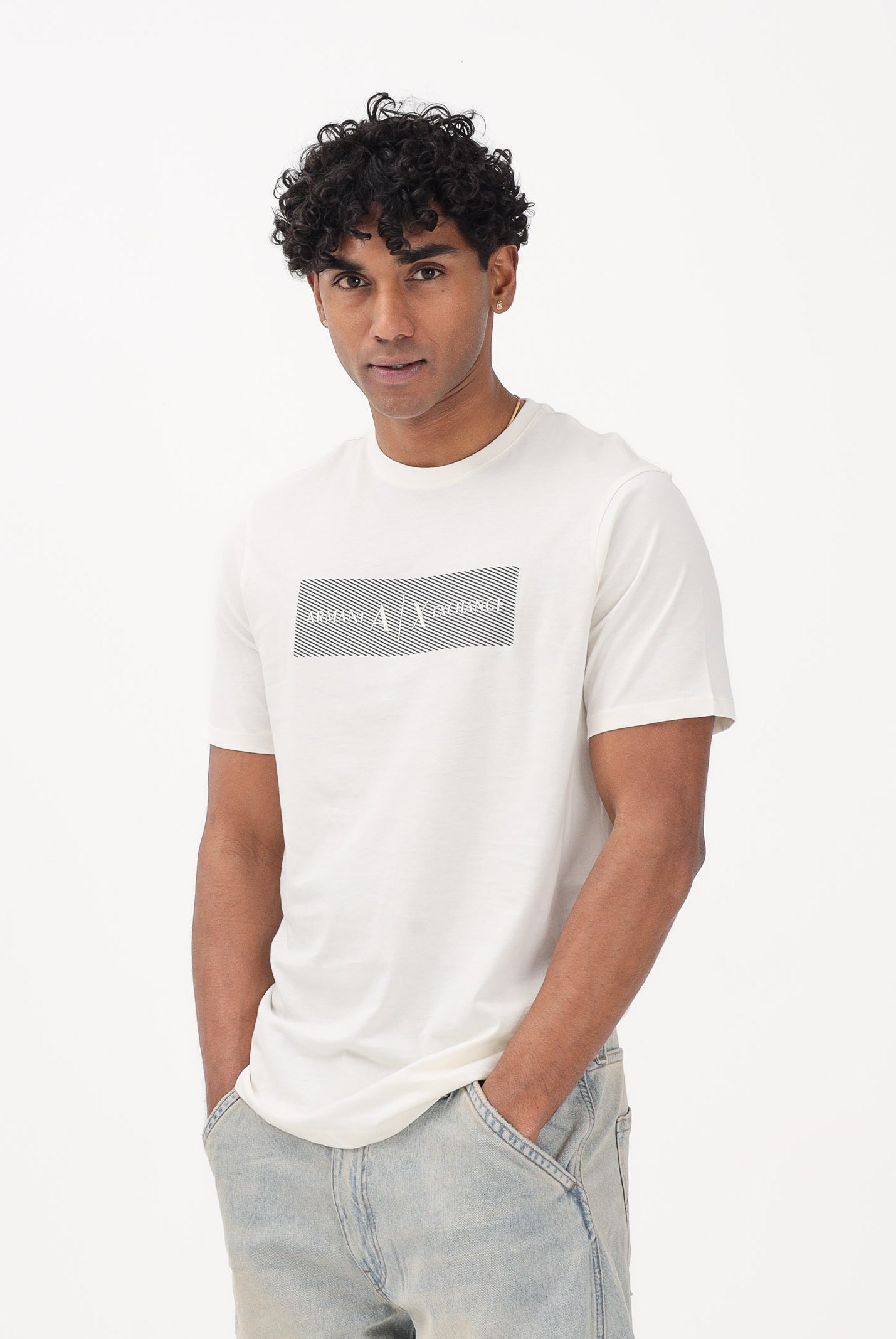 ARMANI EXCHANGE T-shirt a manica corta panna da uomo con stampa XM002472AF10356 U1074 ARMANI EXCHANGE