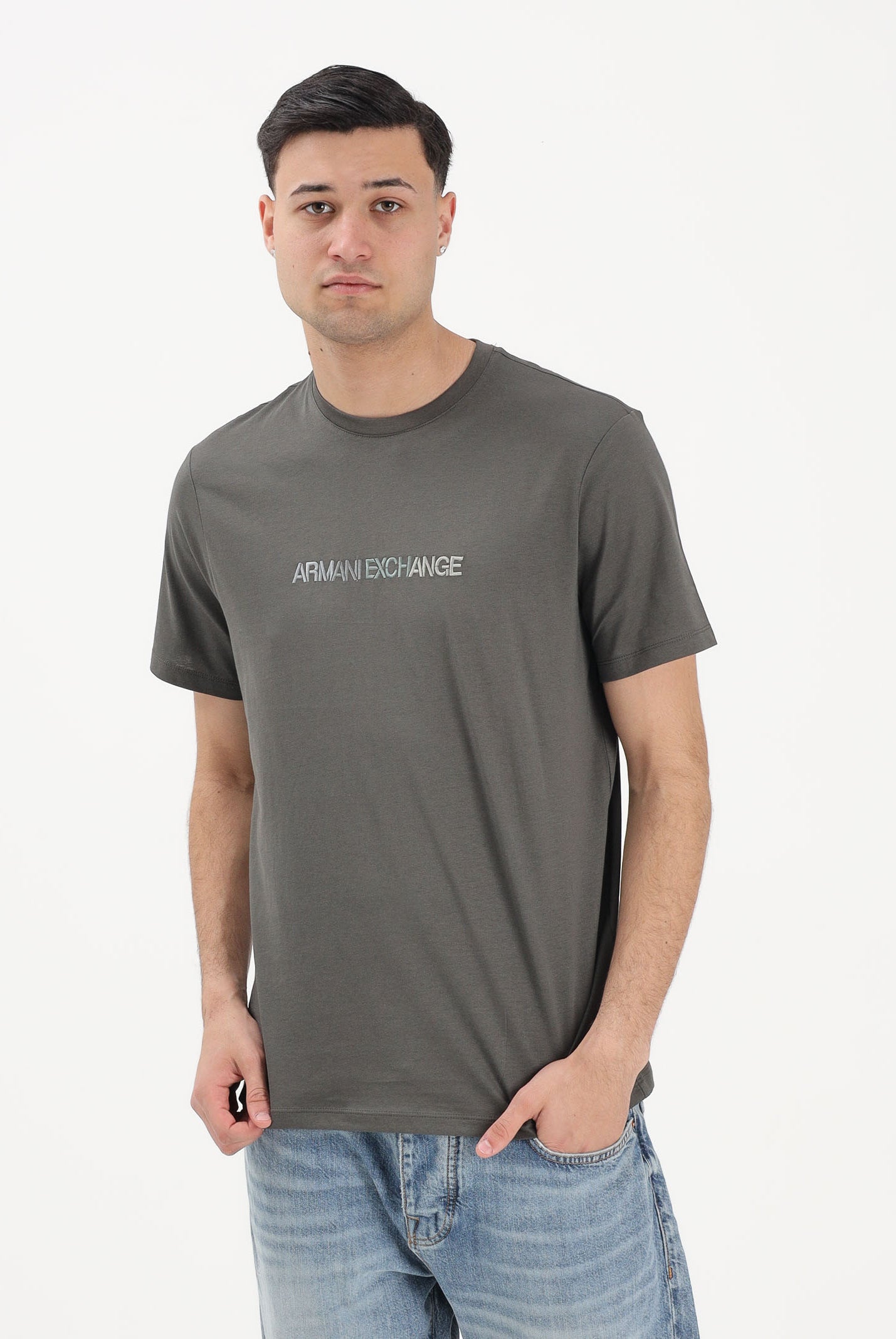 ARMANI EXCHANGE T-shirt a manica corta verde militare da uomo con logo XM002785AF10358 U8144 ARMANI EXCHANGE
