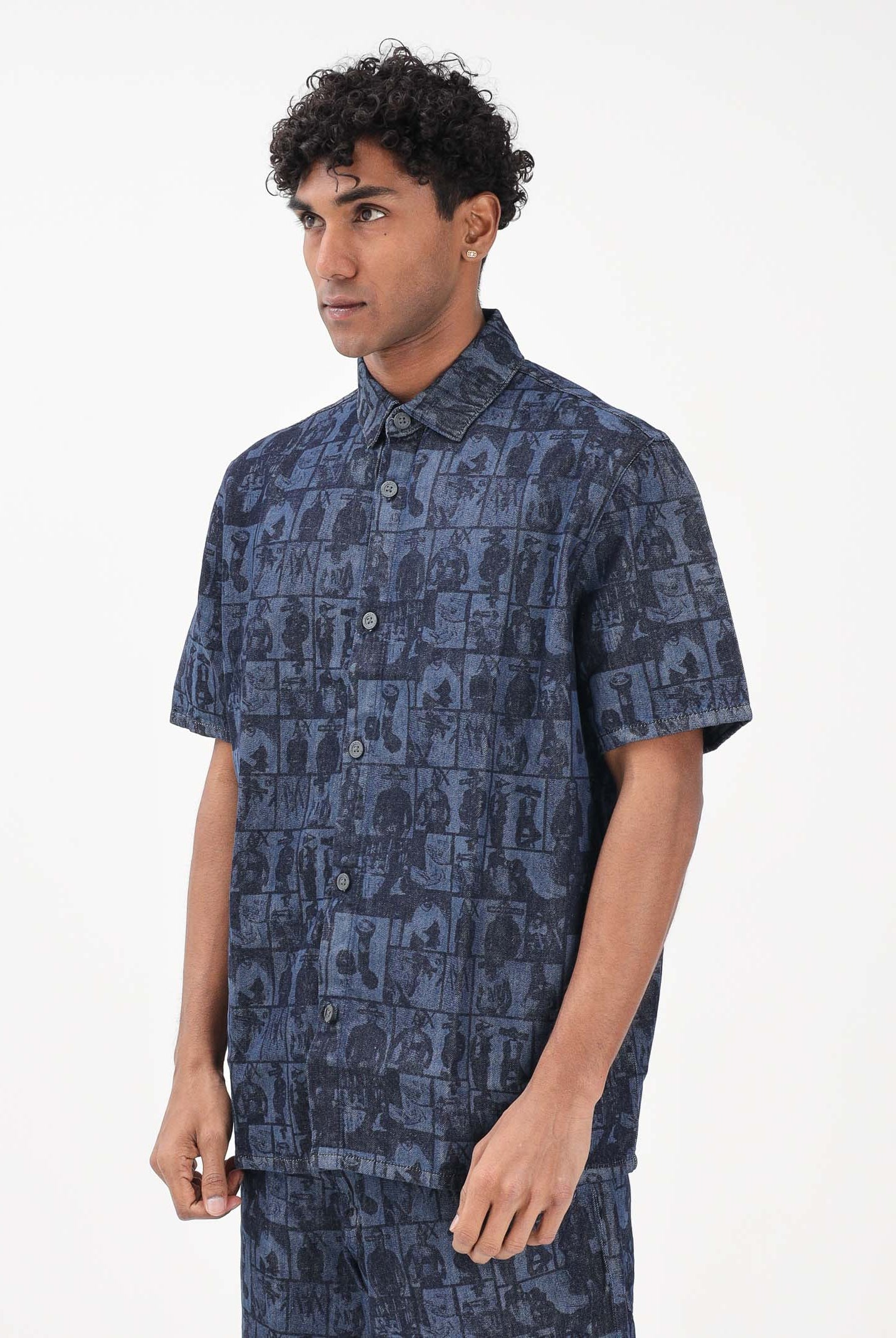 ARMANI EXCHANGE Camicia a manica corta in denim blu da uomo con stampa XM002809AF24509 FB416 ARMANI EXCHANGE