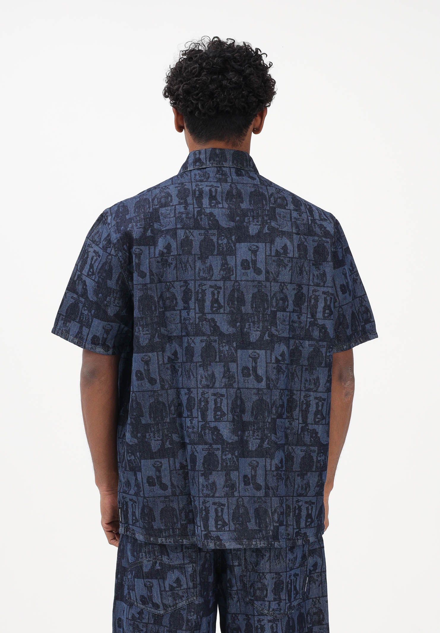 ARMANI EXCHANGE Camicia a manica corta in denim blu da uomo con stampa XM002809AF24509 FB416 ARMANI EXCHANGE