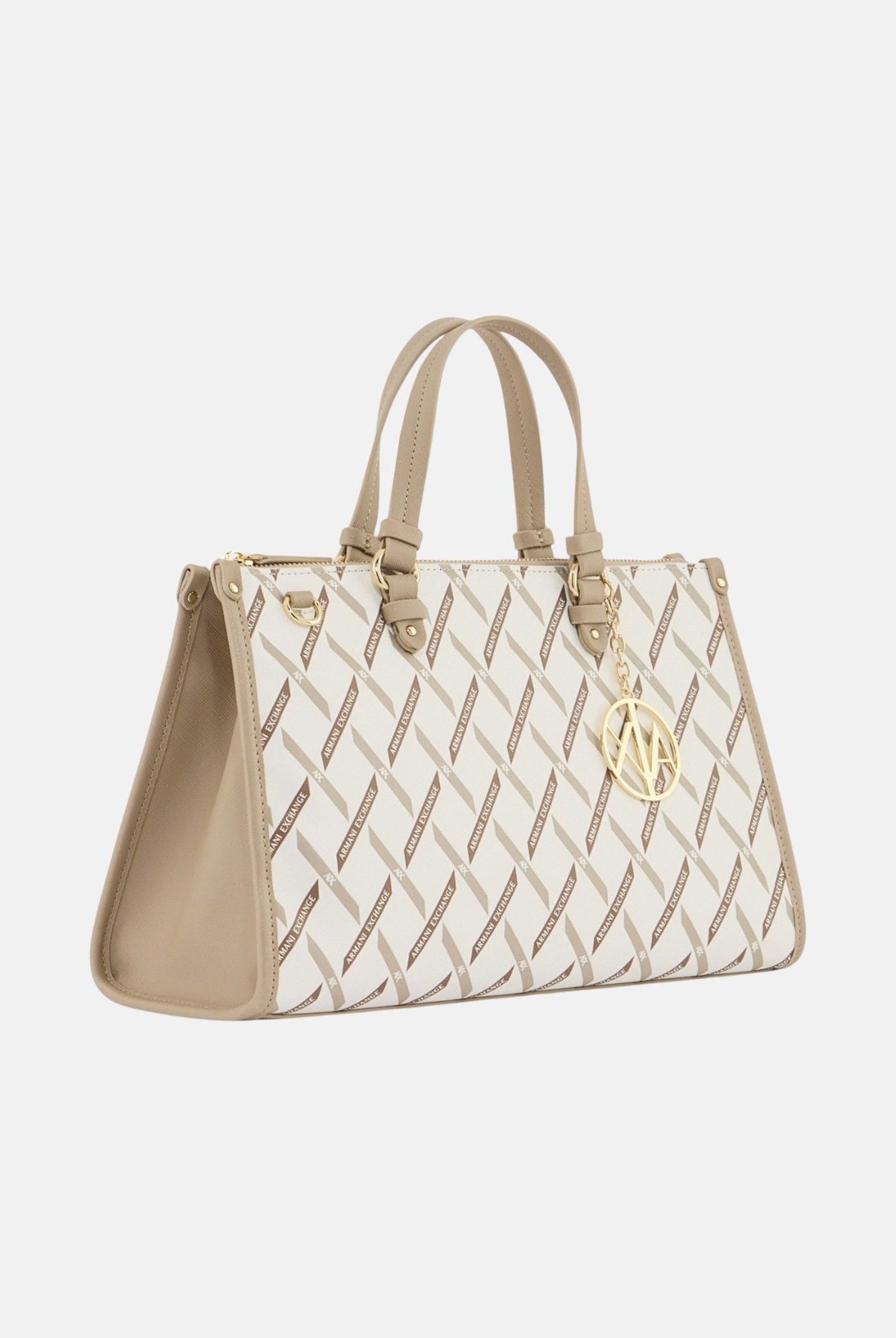 ARMANI EXCHANGE Borsa a mano bianca e beige da donna con logo all-over XW000400AF17155 M1245 ARMANI EXCHANGE