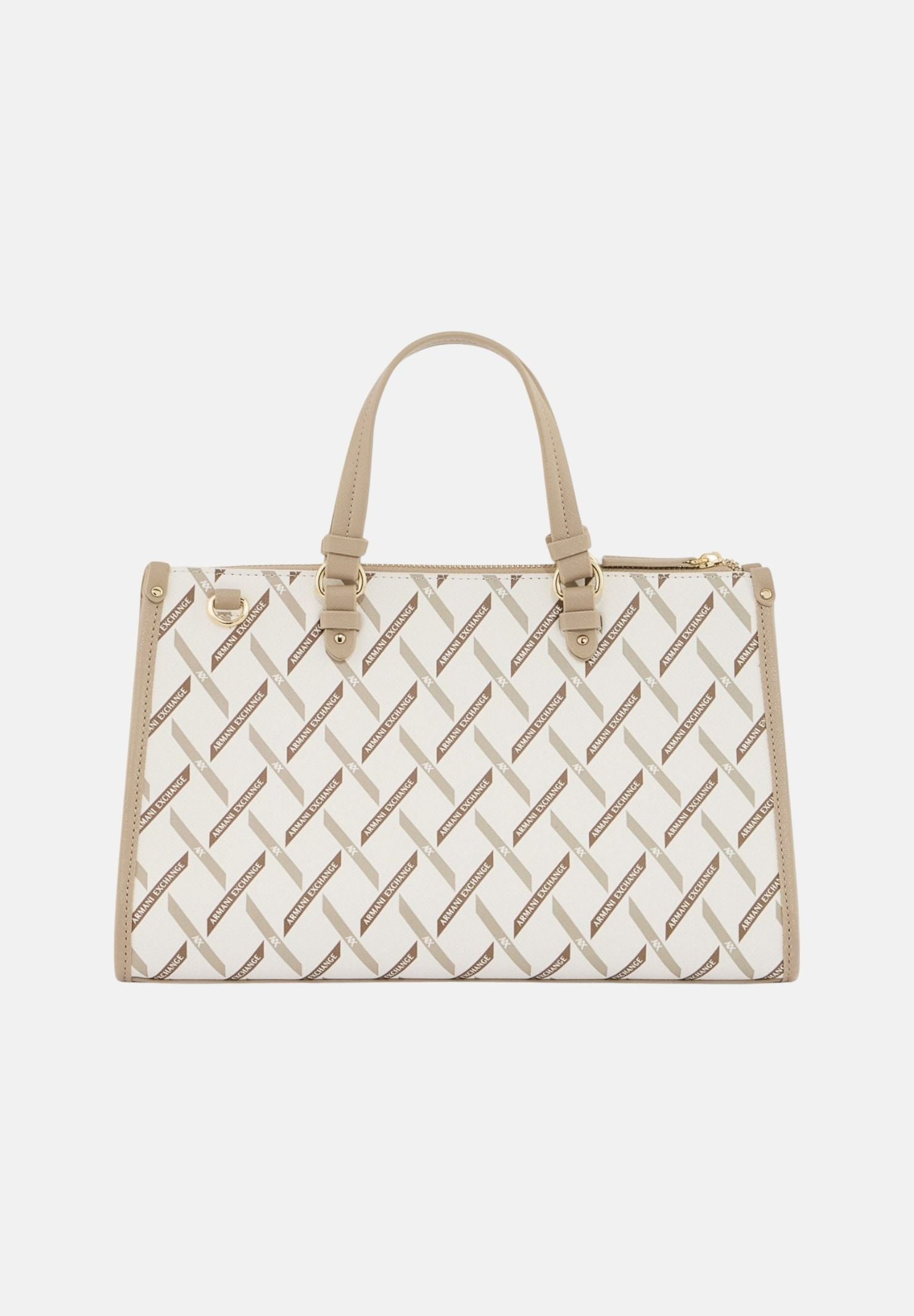 ARMANI EXCHANGE Borsa a mano bianca e beige da donna con logo all-over XW000400AF17155 M1245 ARMANI EXCHANGE