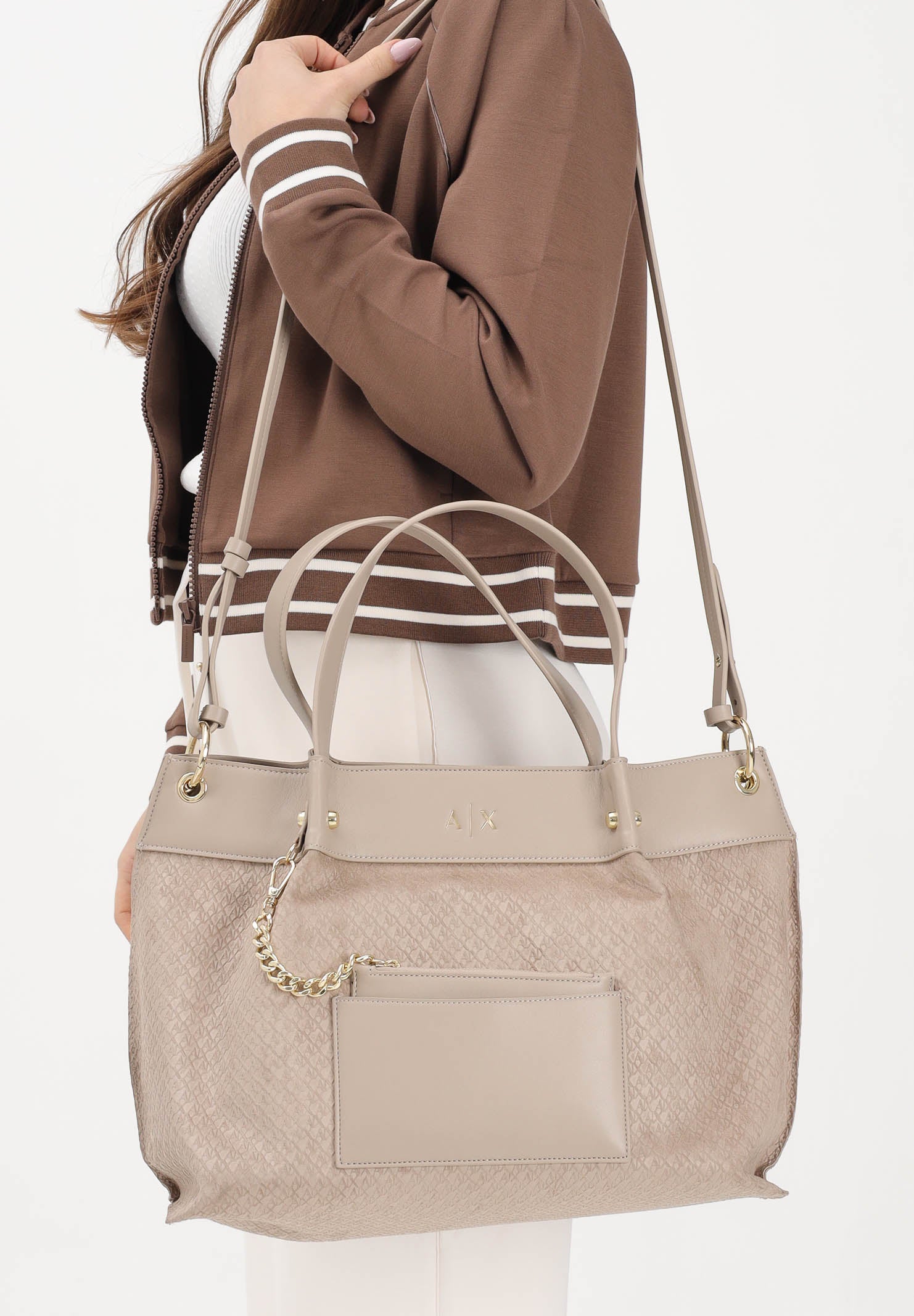 ARMANI EXCHANGE Borsa a mano beige da donna con logo A|X XW001211AF22645 U6119 ARMANI EXCHANGE