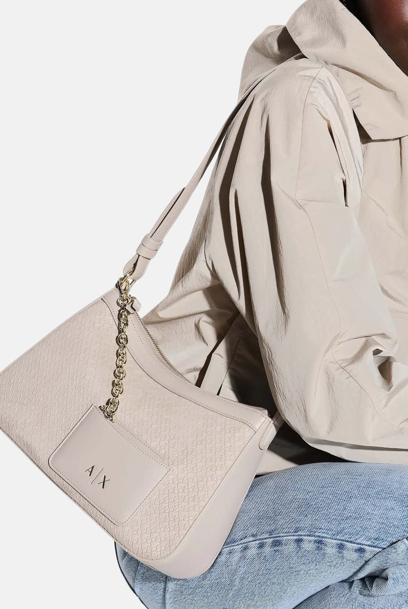 ARMANI EXCHANGE Borsa a spalla beige da donna con taschino XW001213AF22645 U6223 ARMANI EXCHANGE