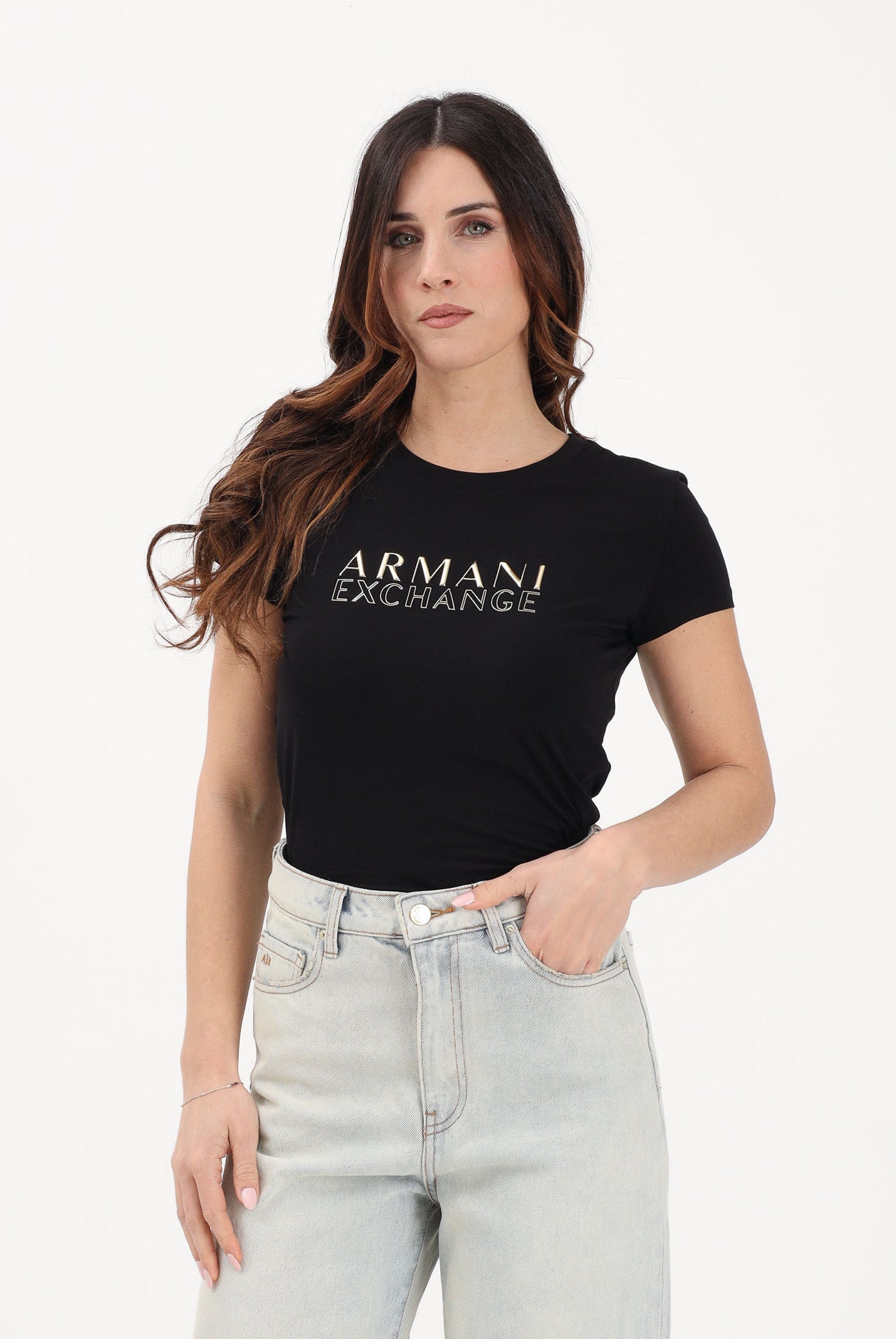 ARMANI EXCHANGE T-shirt a manica corta nera da donna con logo XW001837AF16294 UC001 ARMANI EXCHANGE