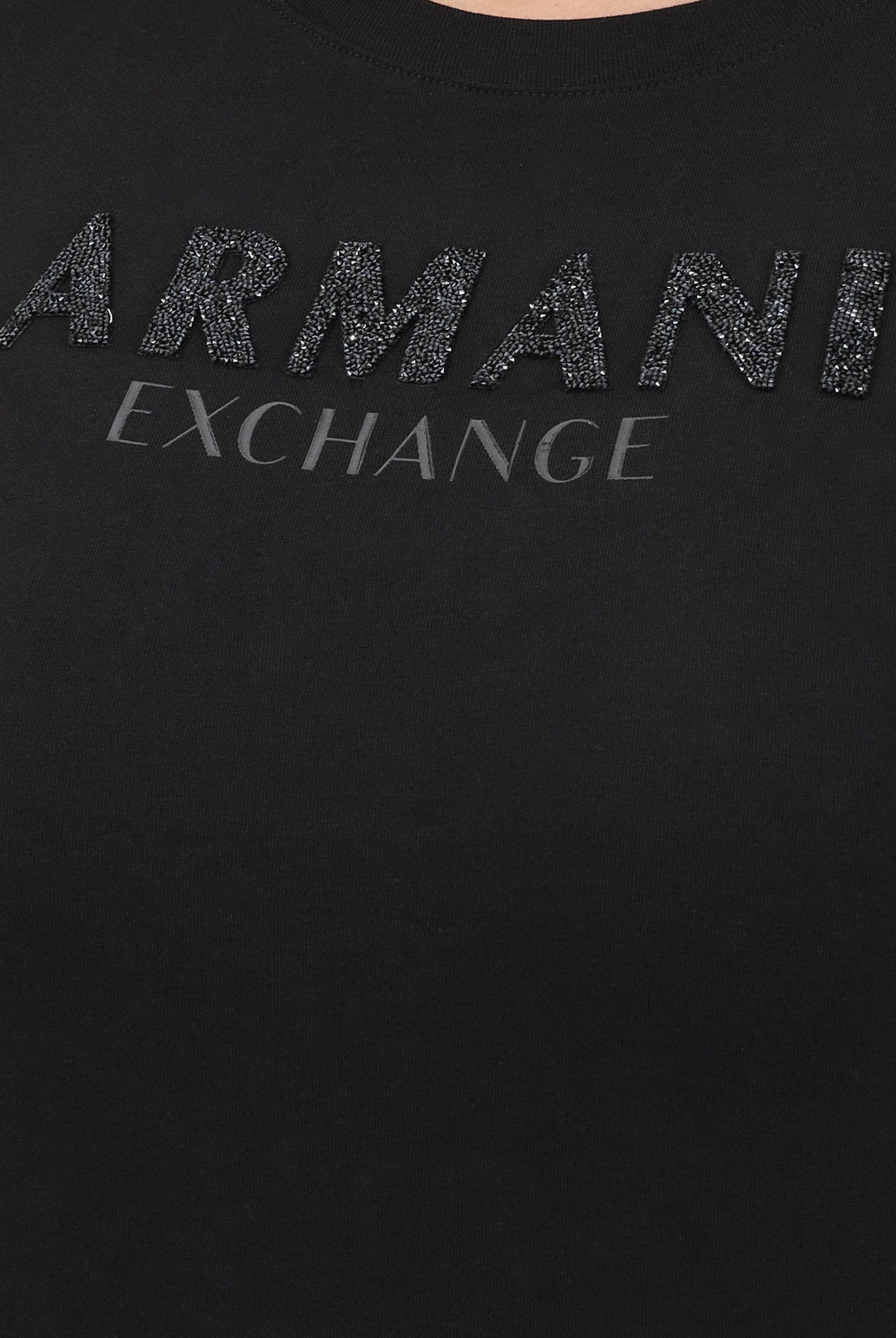 ARMANI EXCHANGE T-shirt a manica corta nera da donna con logo in strass XW002106AF10356 UC001 ARMANI EXCHANGE
