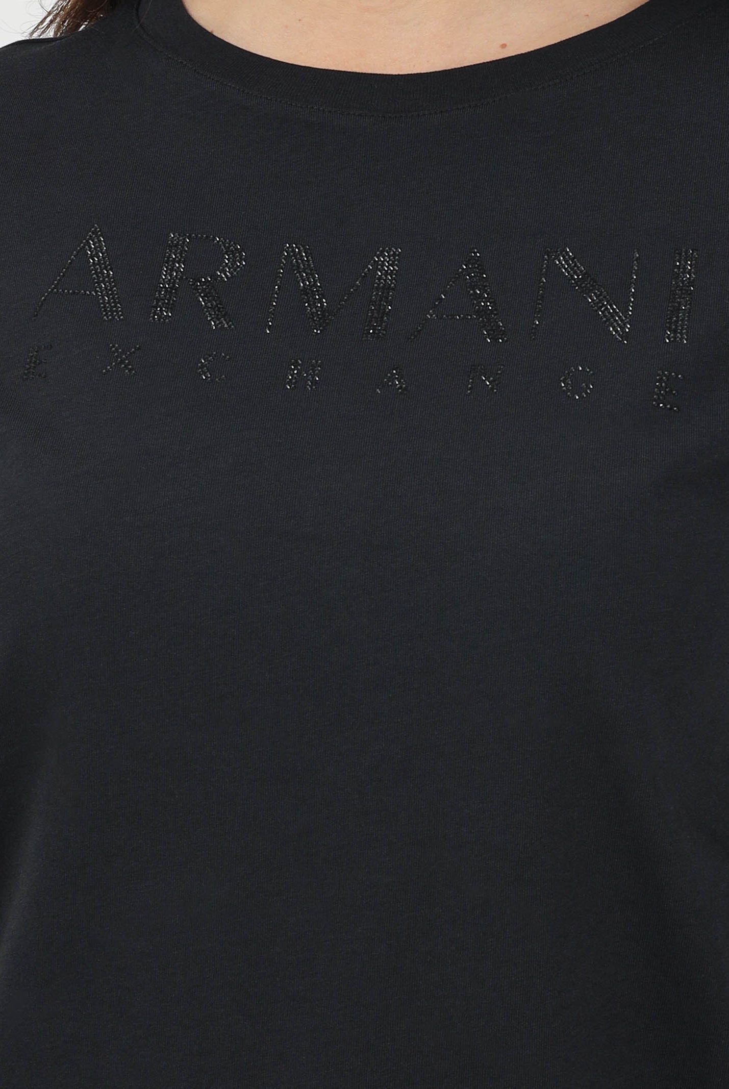 ARMANI EXCHANGE T-shirt a manica corta nera da donna con logo in strass XW002294AF17172 UC001 ARMANI EXCHANGE