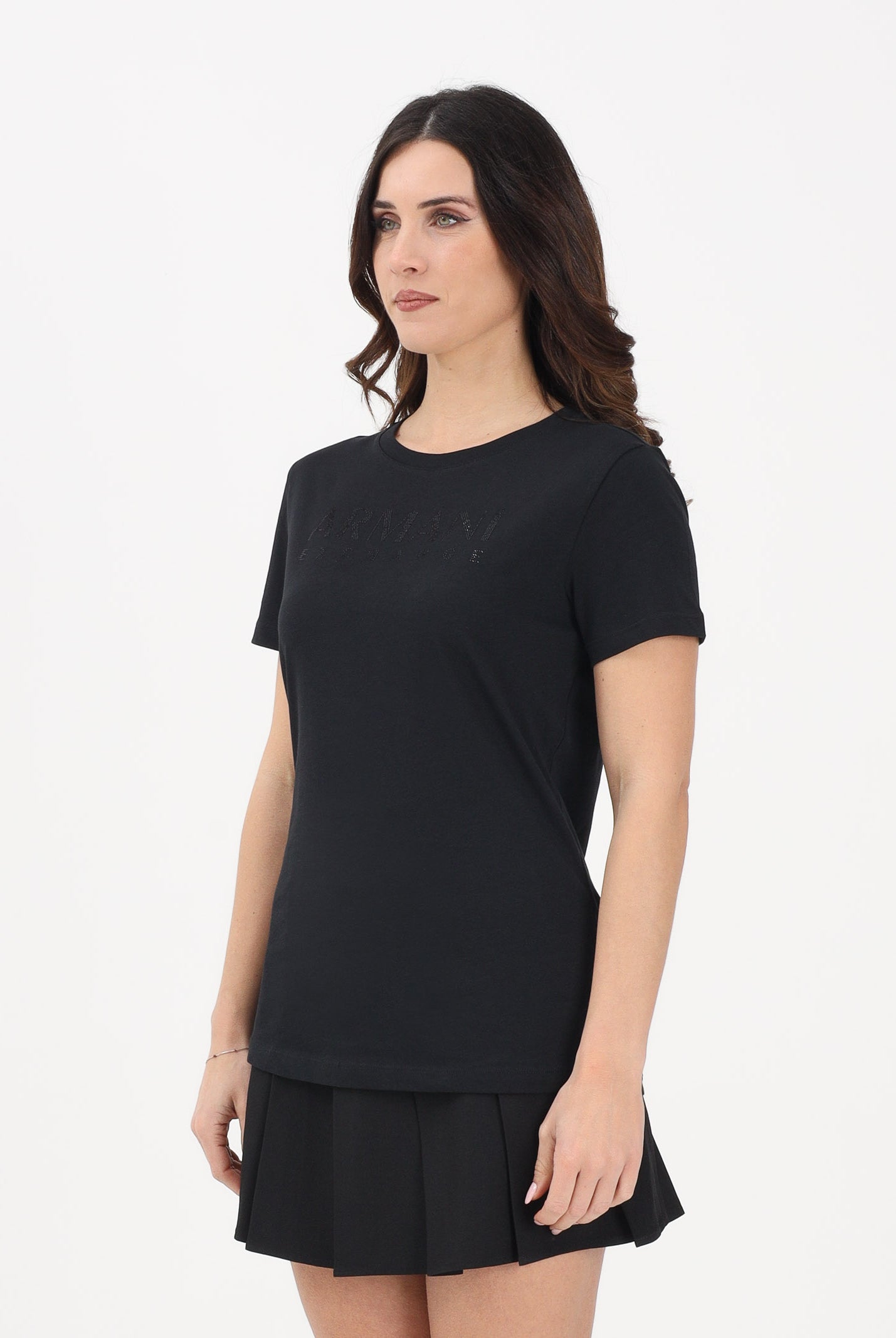ARMANI EXCHANGE T-shirt a manica corta nera da donna con logo in strass XW002294AF17172 UC001 ARMANI EXCHANGE