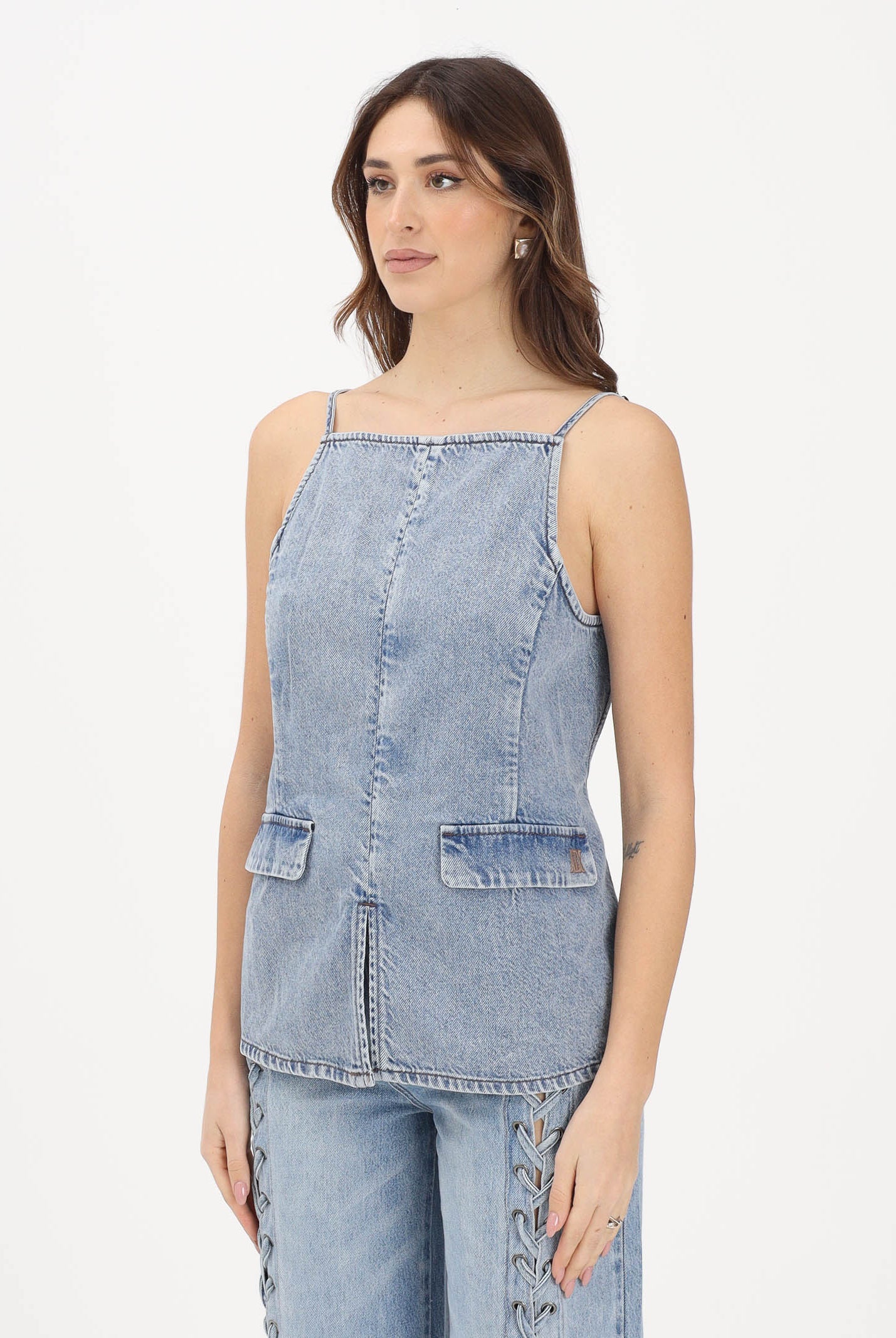 ARMANI EXCHANGE Top in denim chiaro da donna XW002844AF21338 MB001 ARMANI EXCHANGE