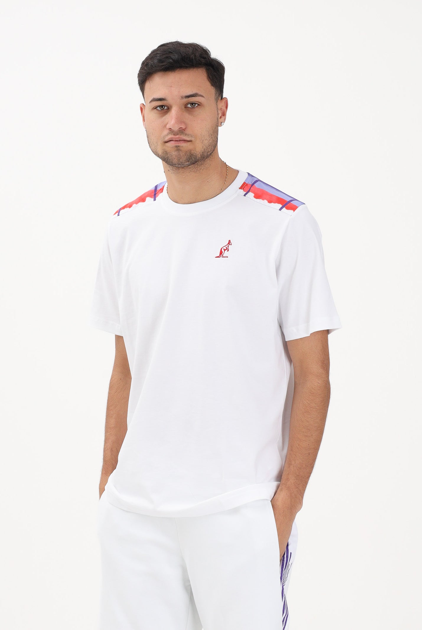 AUSTRALIAN T-shirt a manica corta bianca da uomo con inserti decorativi multicolor ARUTS0011GORA01 002A AUSTRALIAN