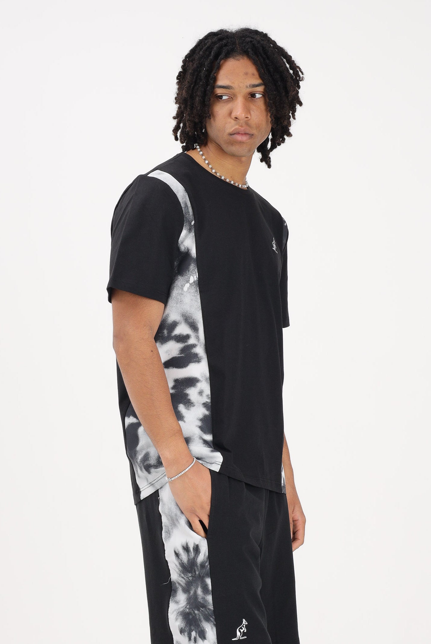 AUSTRALIAN T-shirt a manica corta nera da uomo con inserti laterali con stampa effetto tie-dye SPUTS0021836 003 AUSTRALIAN